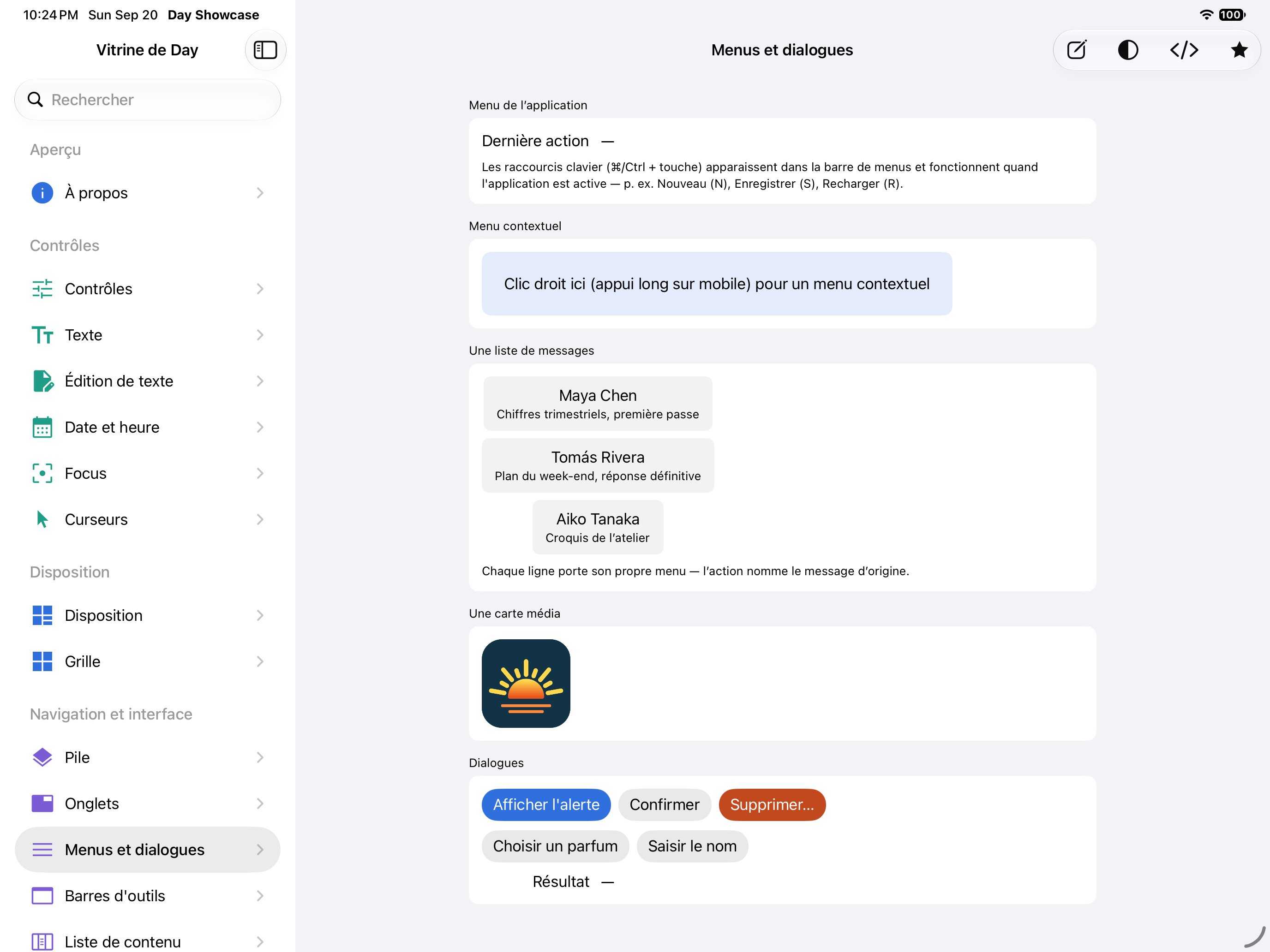 Menus et dialogues — iOS (UIKit) · iPad
