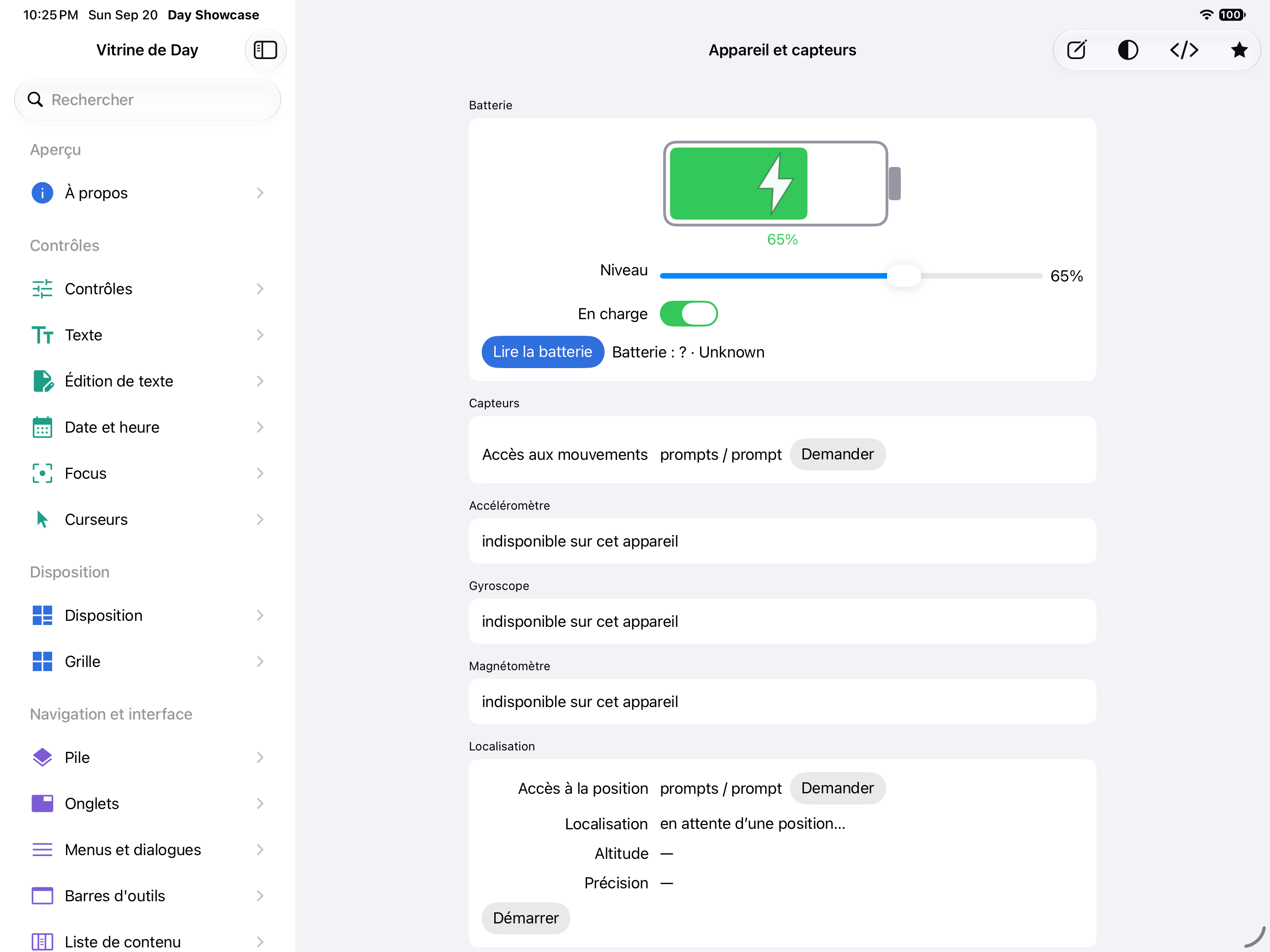 Appareil et capteurs — iOS (UIKit) · iPad