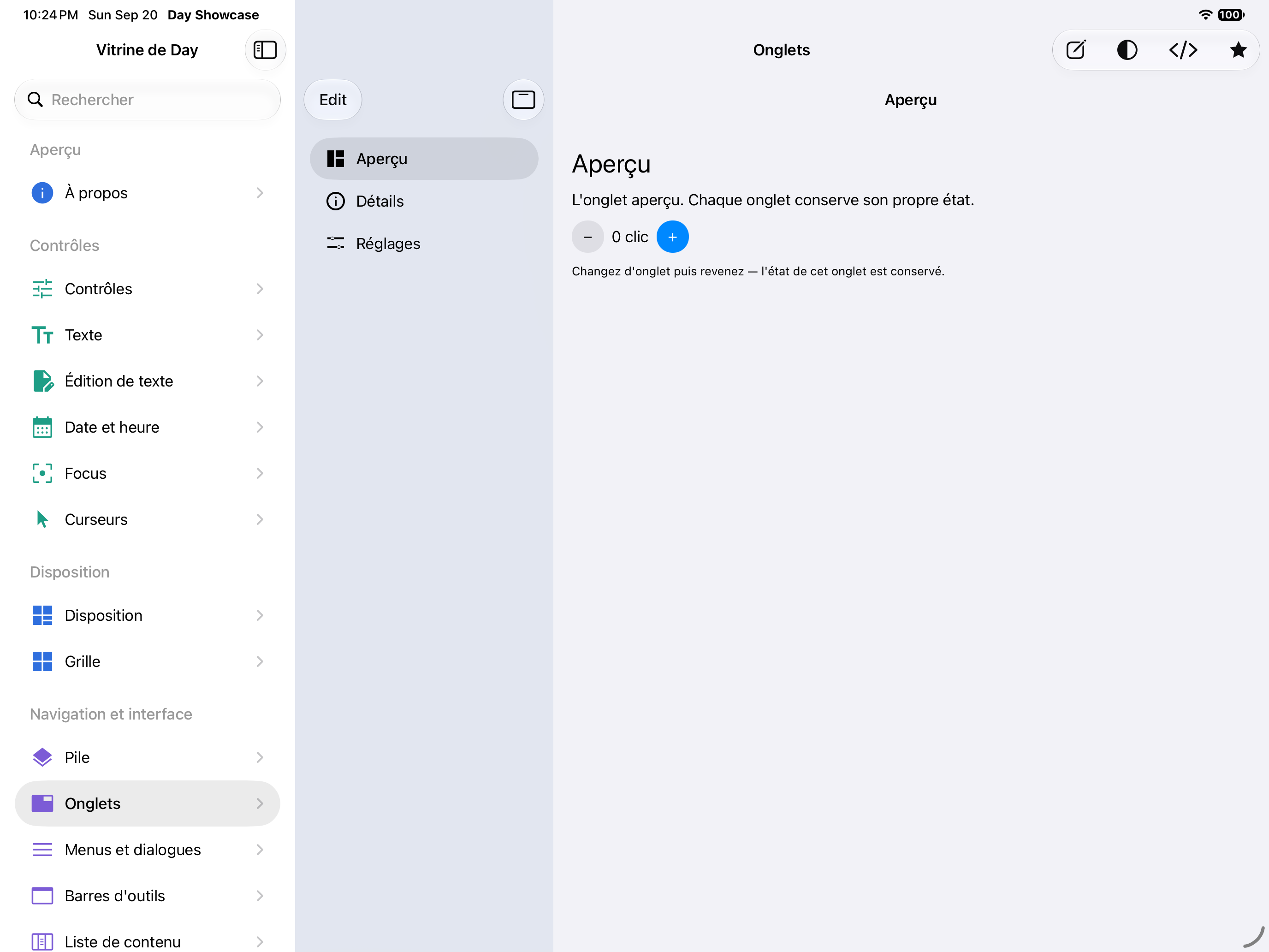 Onglets — iOS (UIKit) · iPad