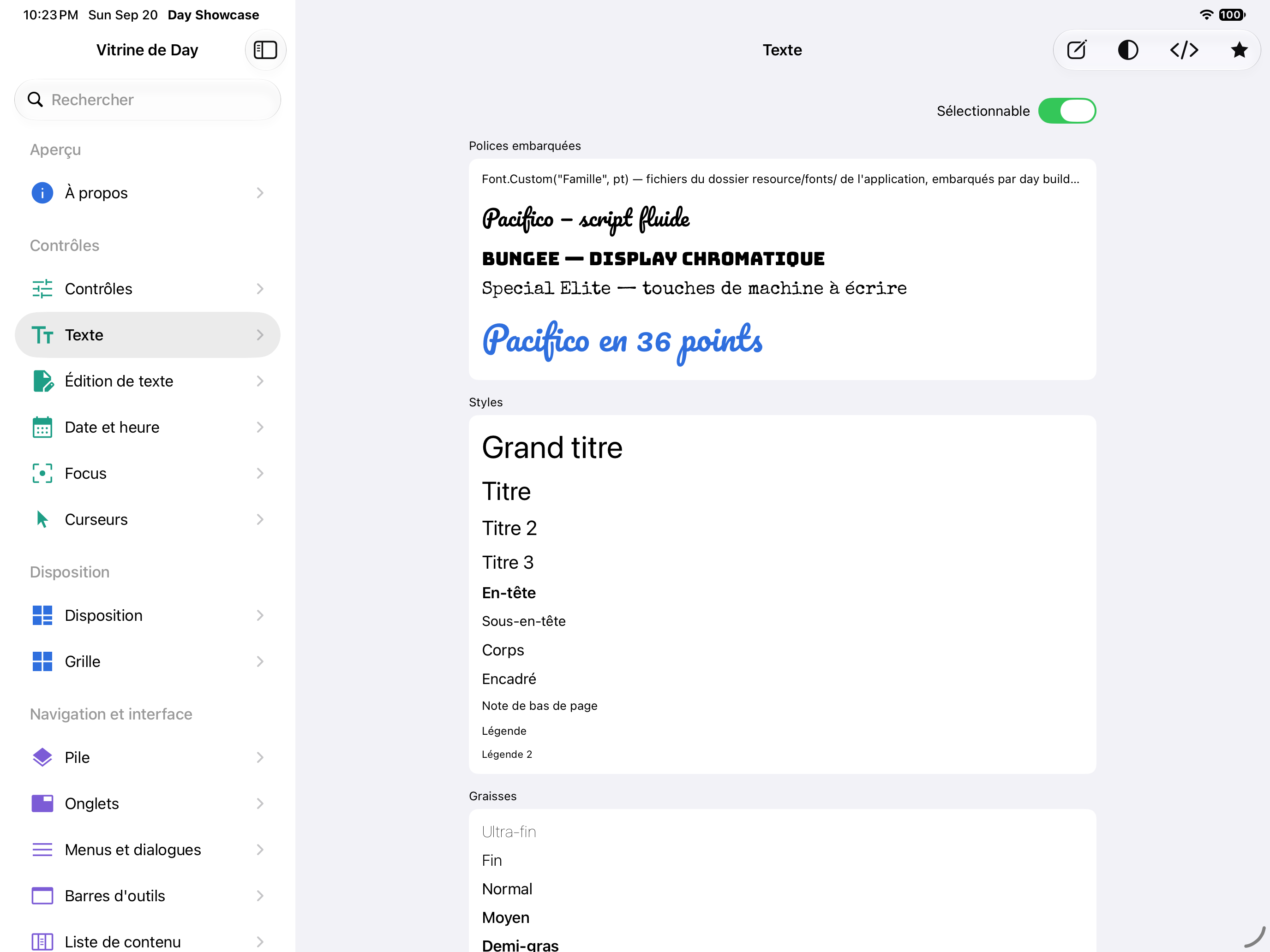 Texte — iOS (UIKit) · iPad