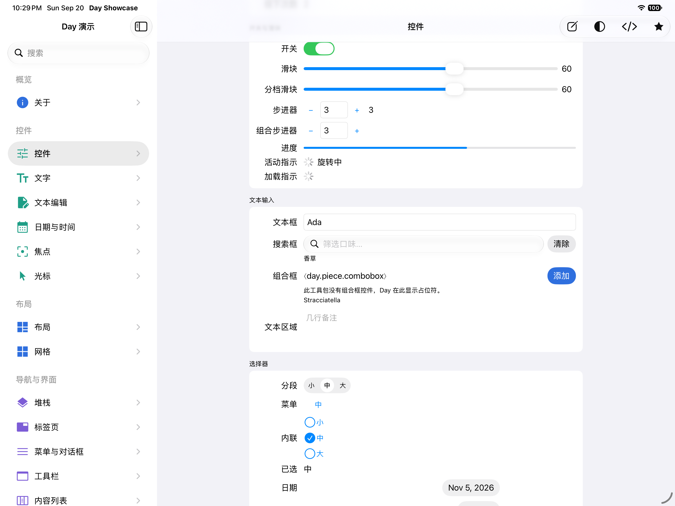 控件 · 选择器 — iOS (UIKit) · iPad