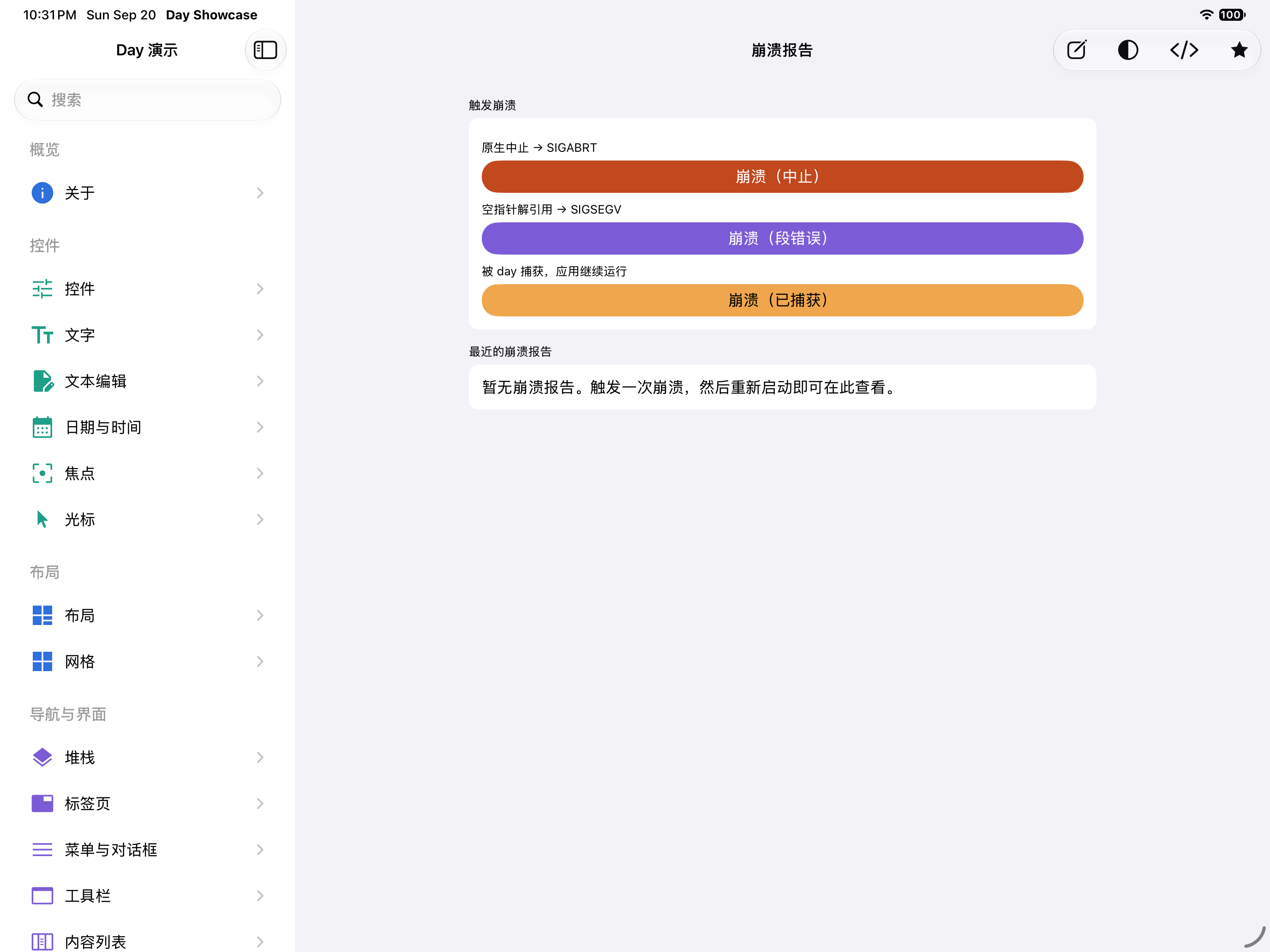 崩溃报告 — iOS (UIKit) · iPad