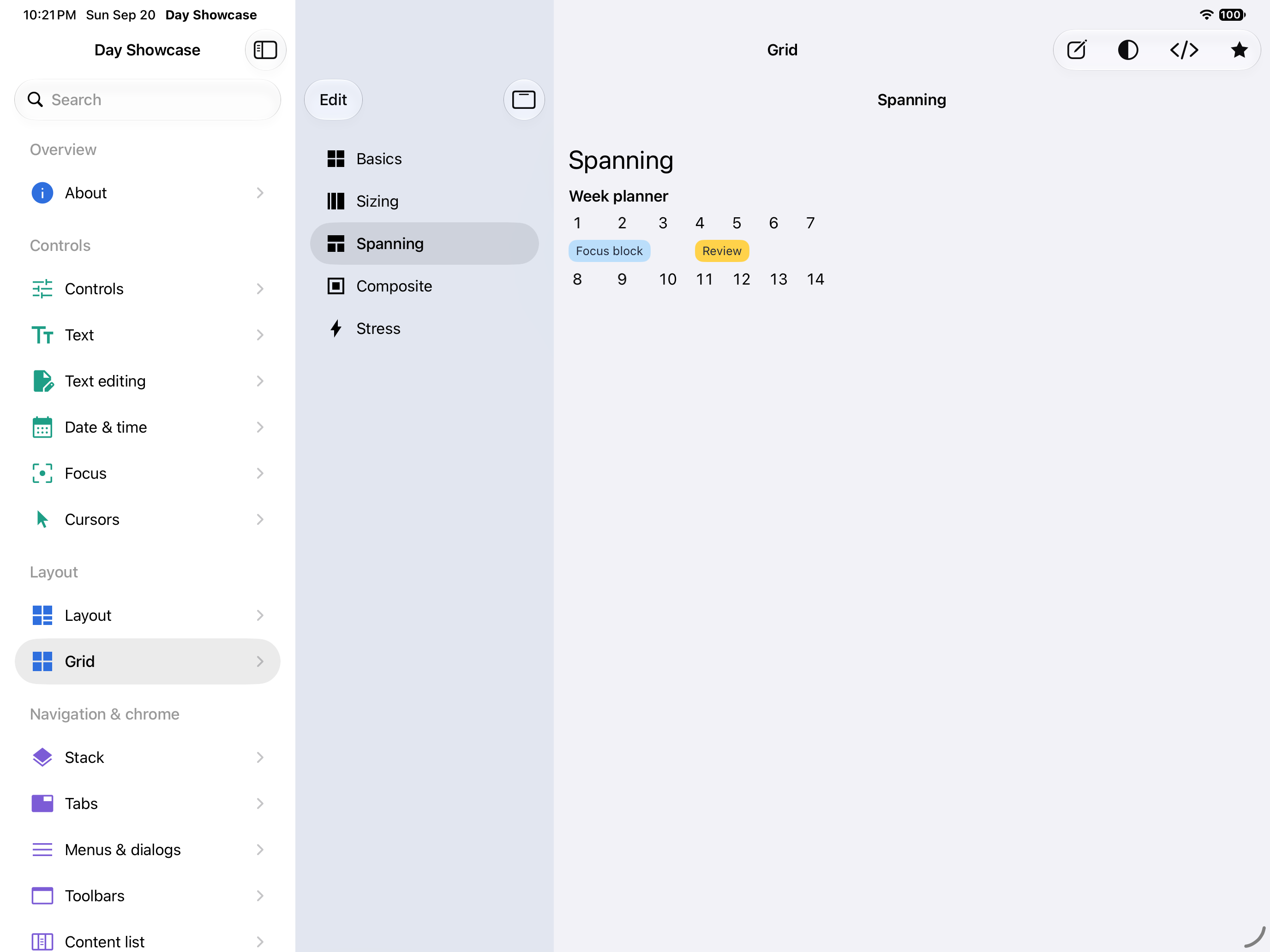 Grid · spanning — iOS (UIKit) · iPad
