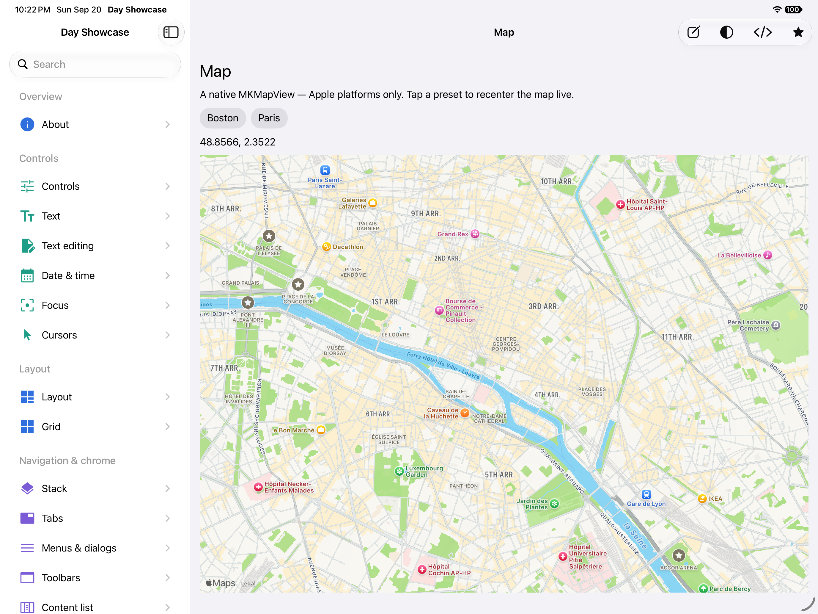Map — iOS (UIKit) · iPad