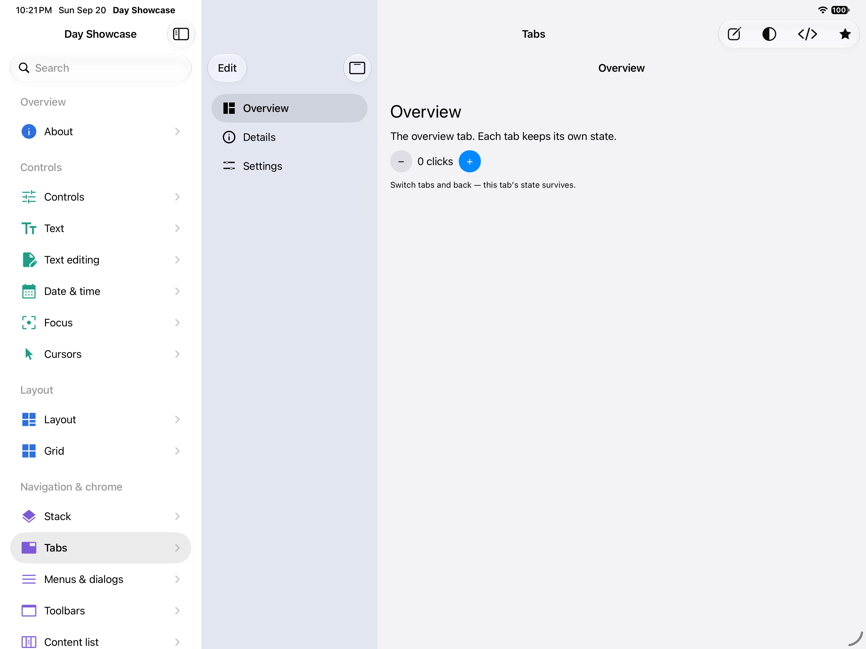 Tabs — iOS (UIKit) · iPad