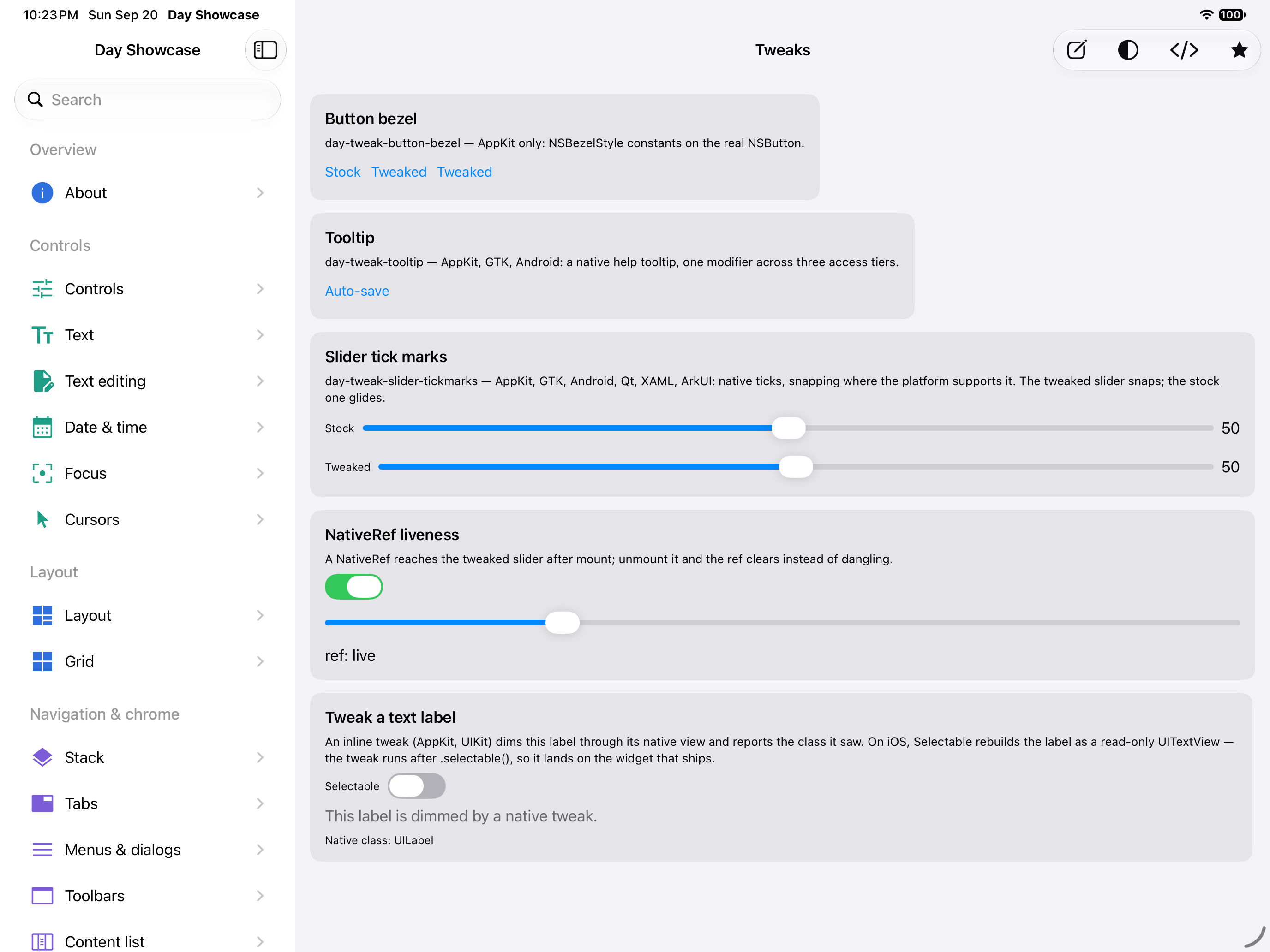 Tweaks — iOS (UIKit) · iPad