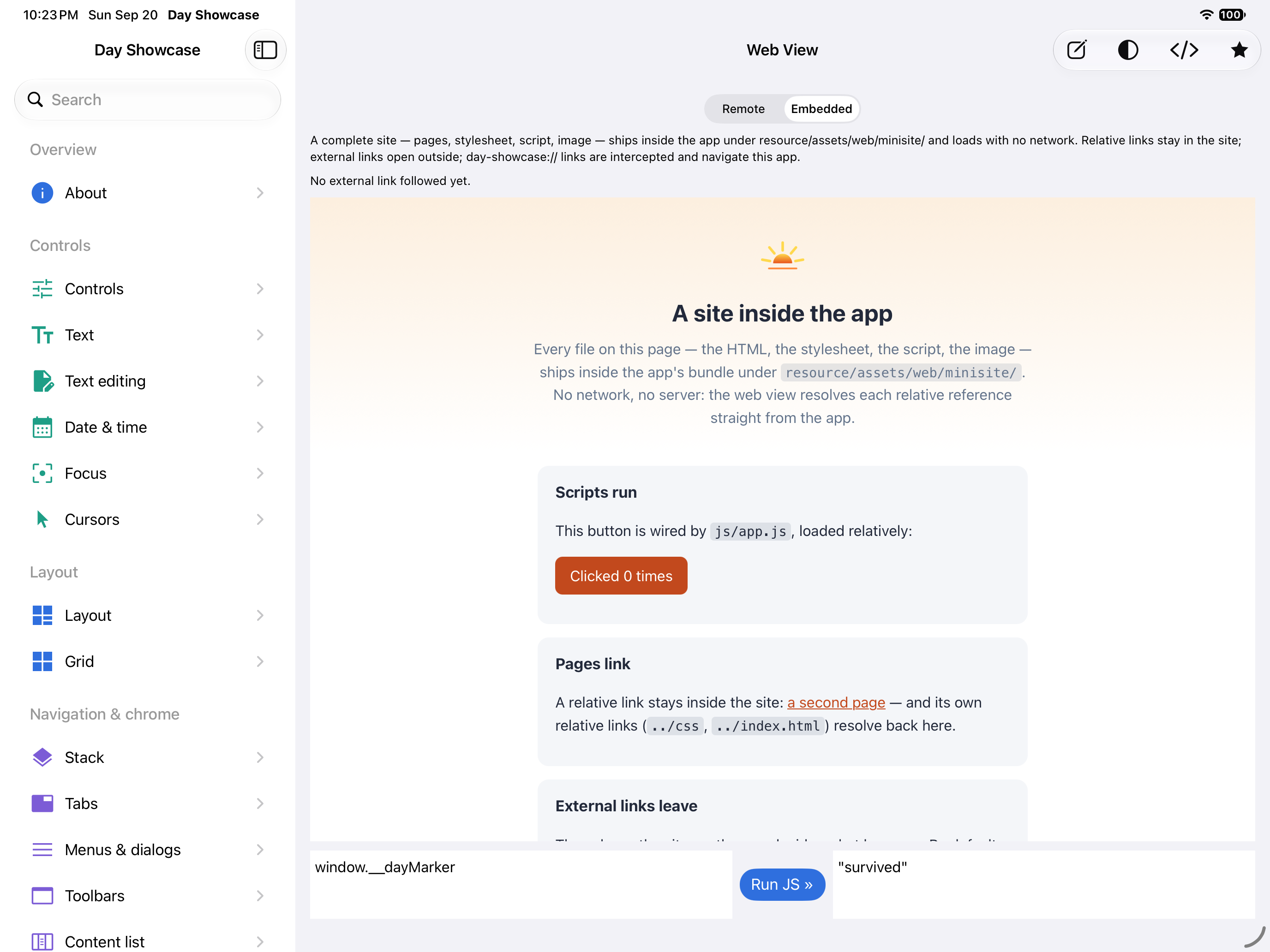 Web view · embedded site — iOS (UIKit) · iPad