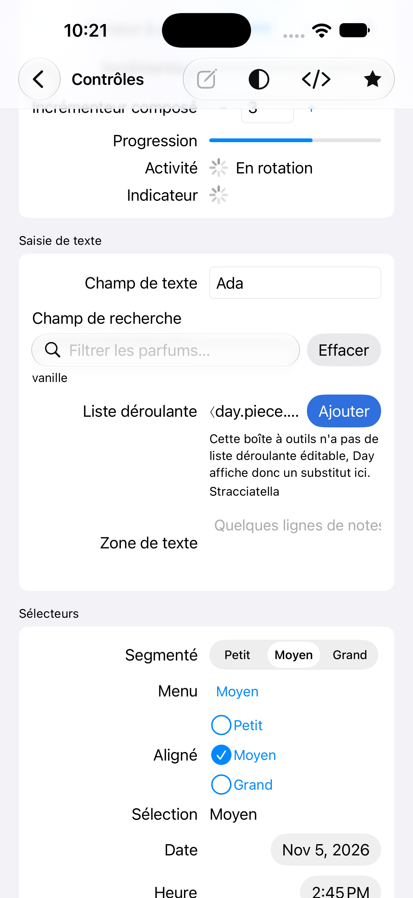 Contrôles · sélecteurs — iOS (UIKit) · iPhone