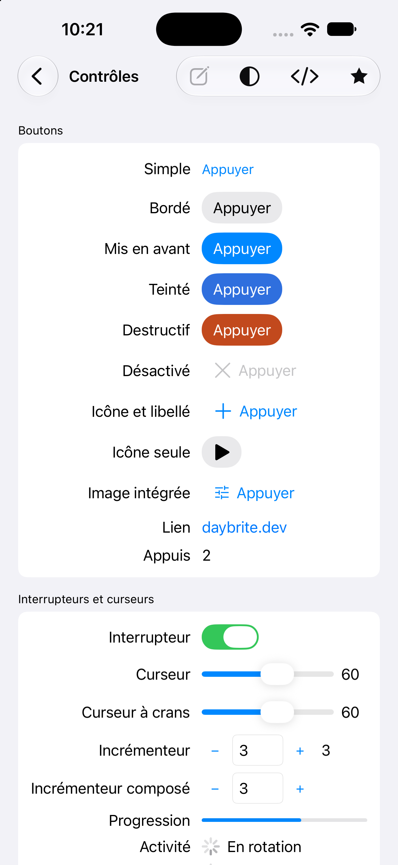 Contrôles — iOS (UIKit) · iPhone