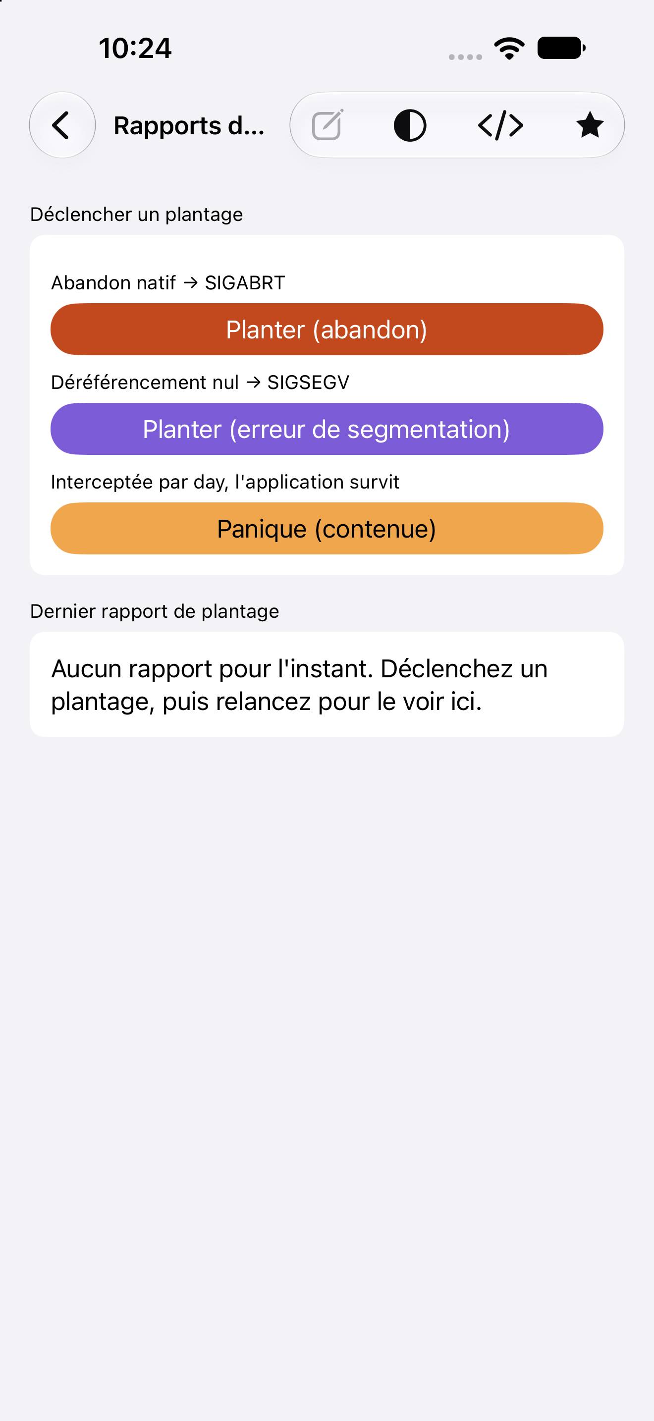 Rapports de plantage — iOS (UIKit) · iPhone