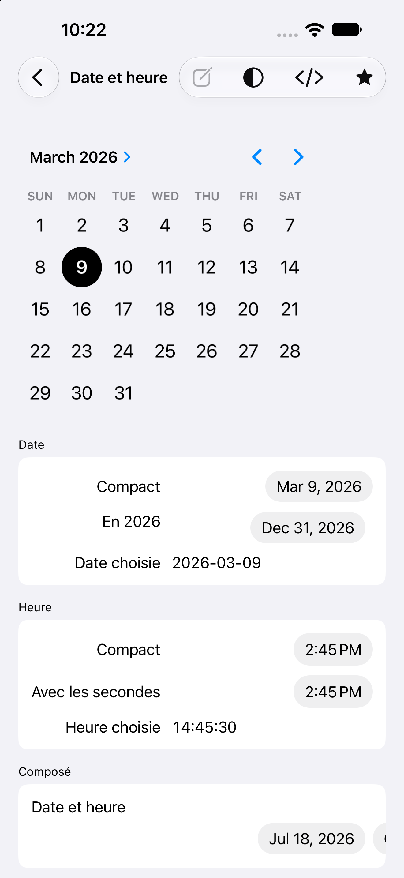 Date et heure — iOS (UIKit) · iPhone