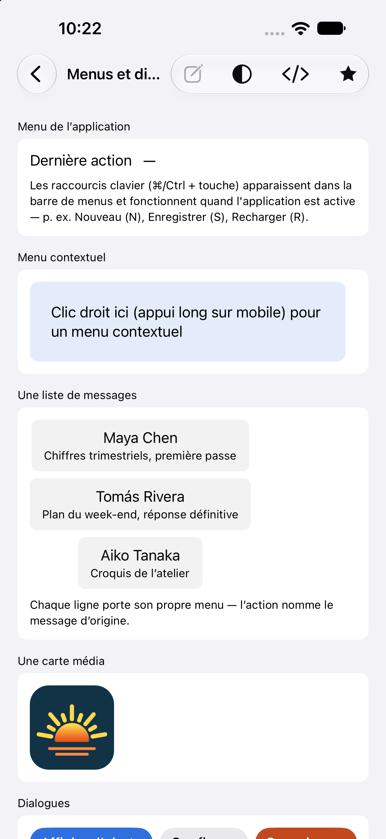 Menus et dialogues — iOS (UIKit) · iPhone