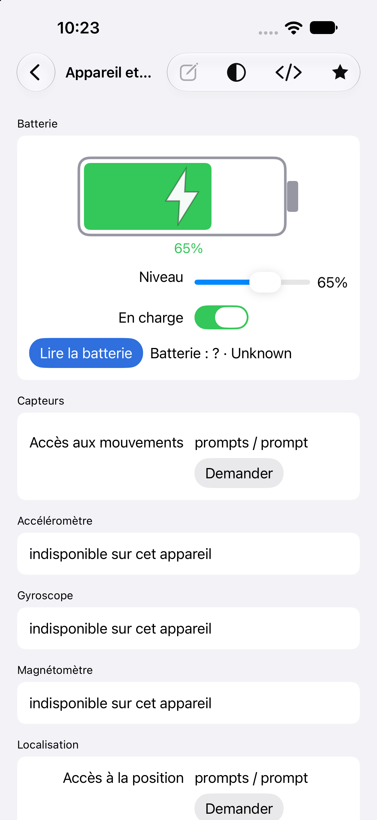 Appareil et capteurs — iOS (UIKit) · iPhone