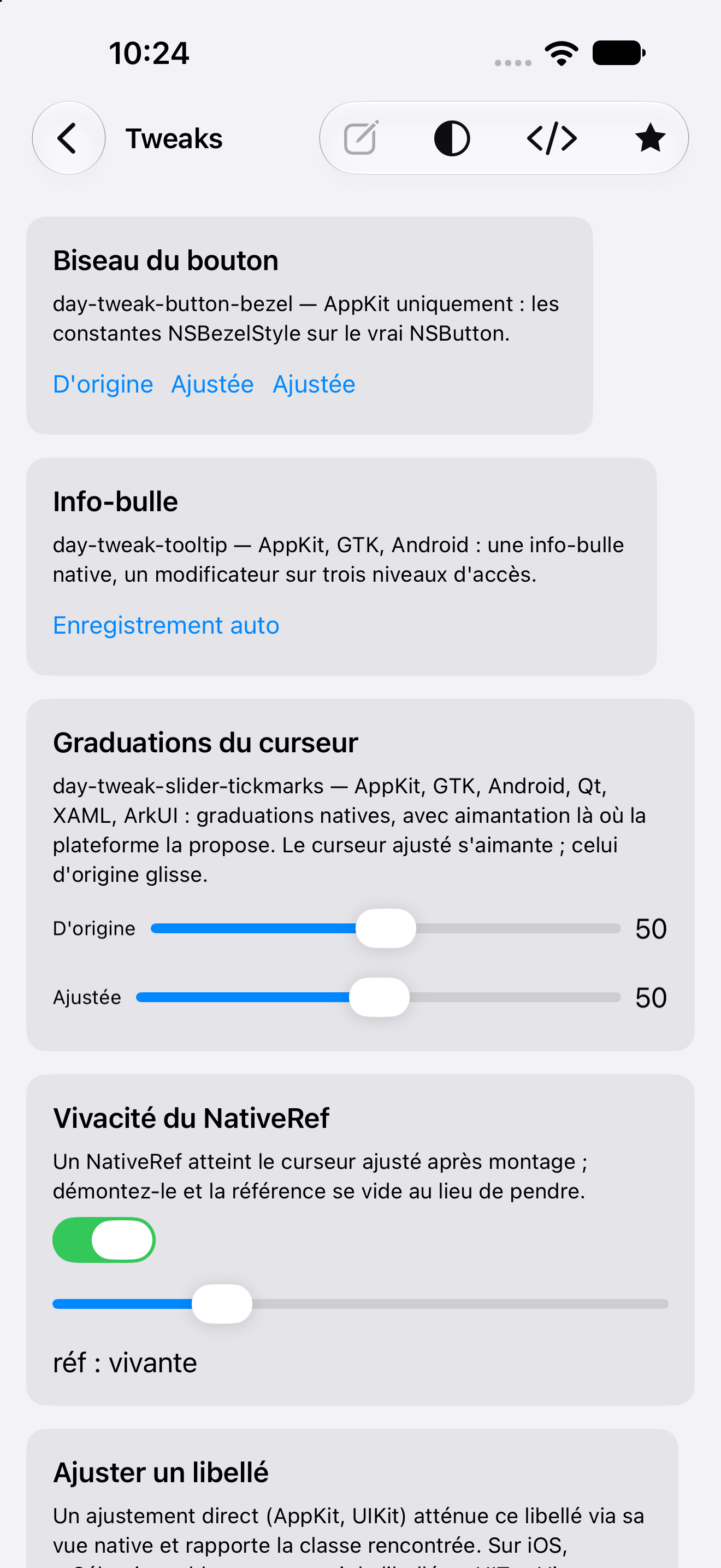 Tweaks — iOS (UIKit) · iPhone