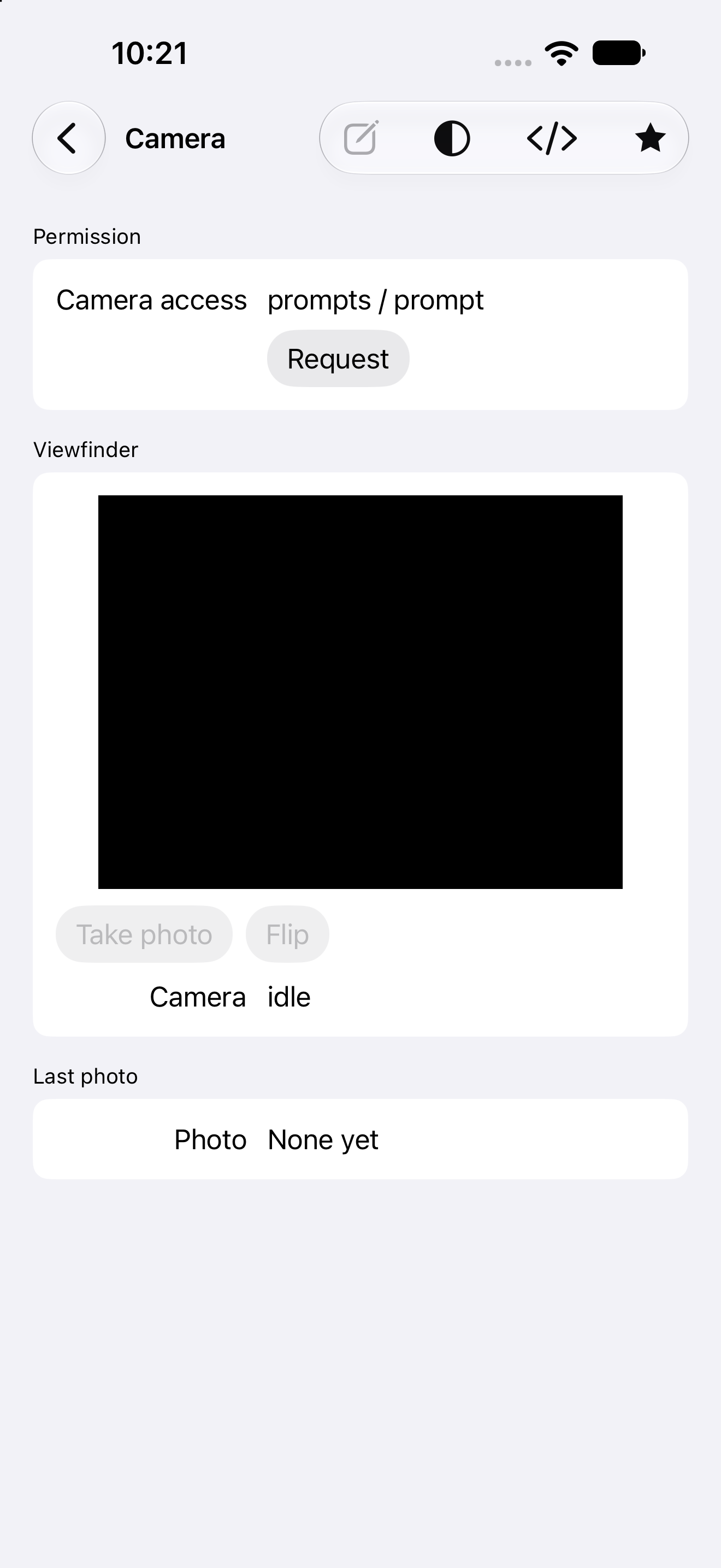 Camera — iOS (UIKit) · iPhone