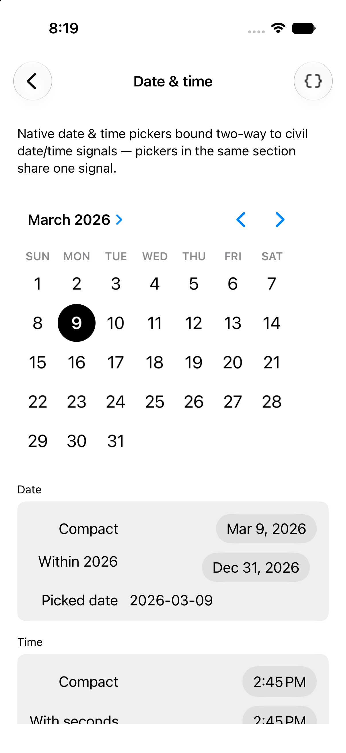 Date & time, iOS UIKit