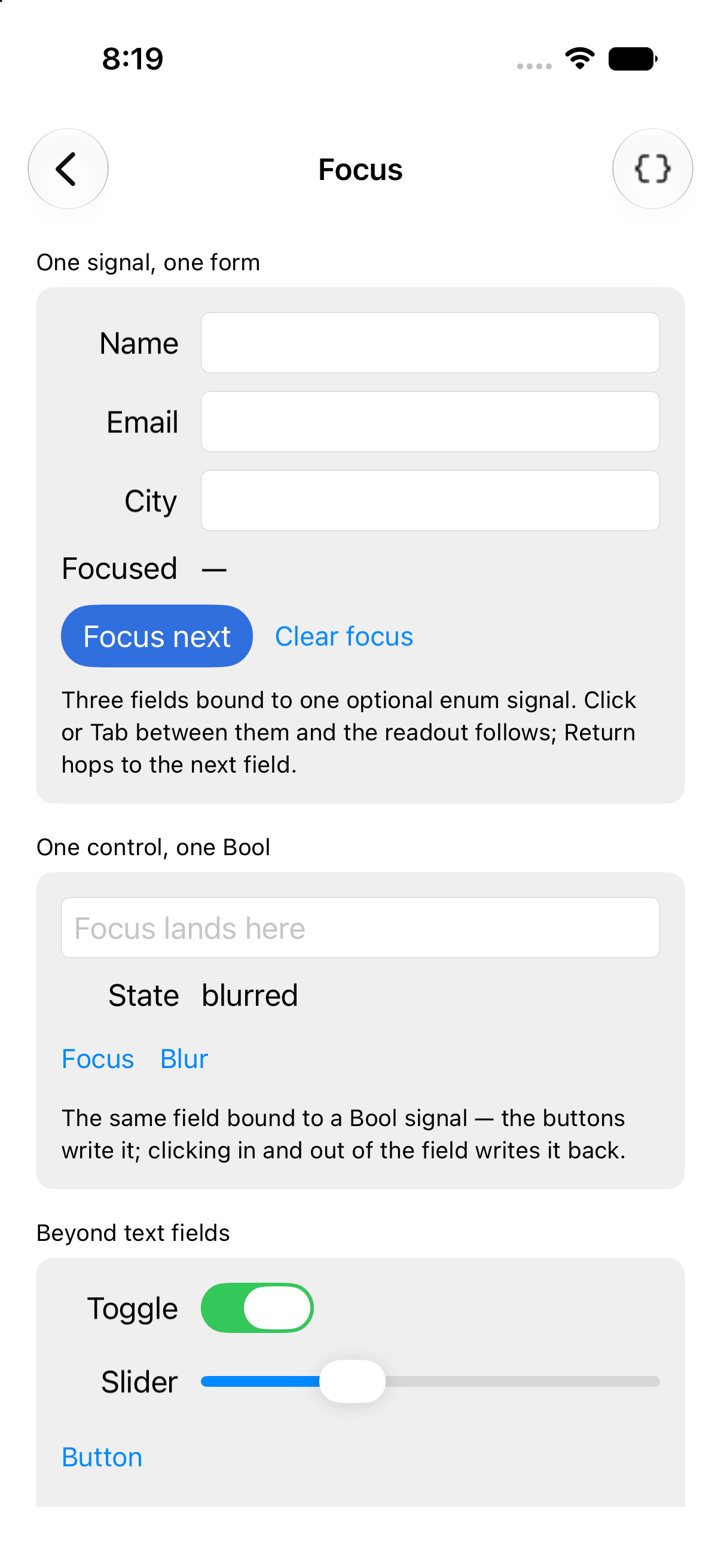 Focus, iOS UIKit