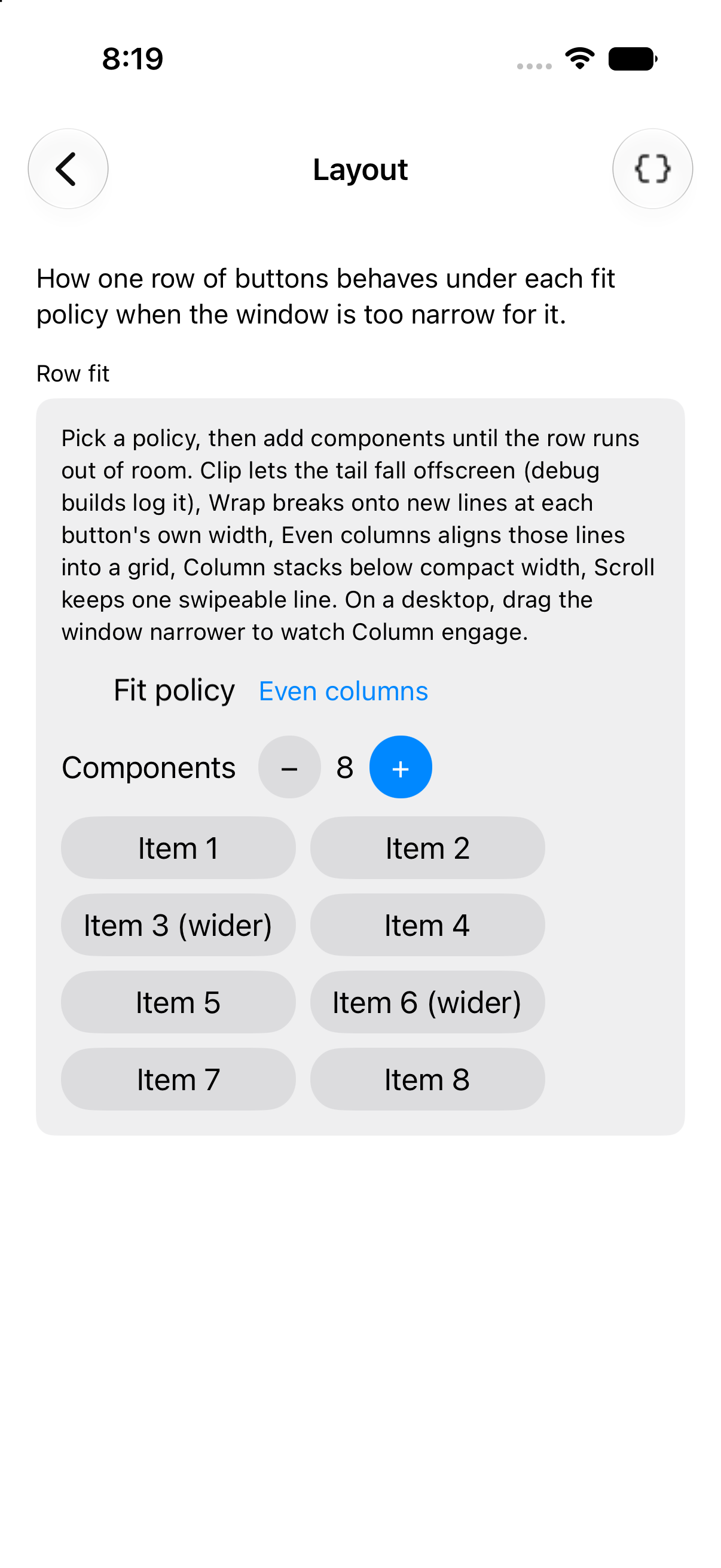 Layout · even columns, iOS UIKit