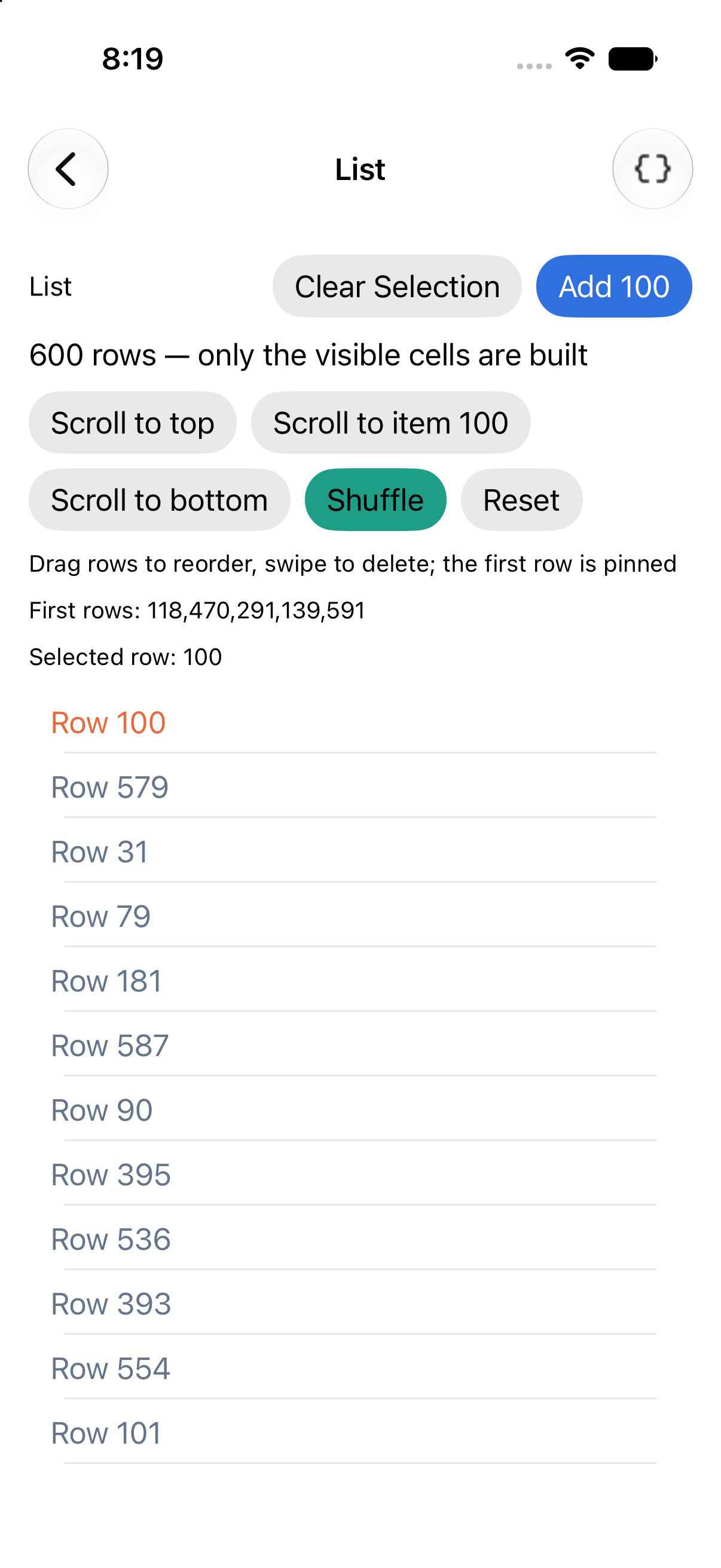 List · shuffled, iOS UIKit