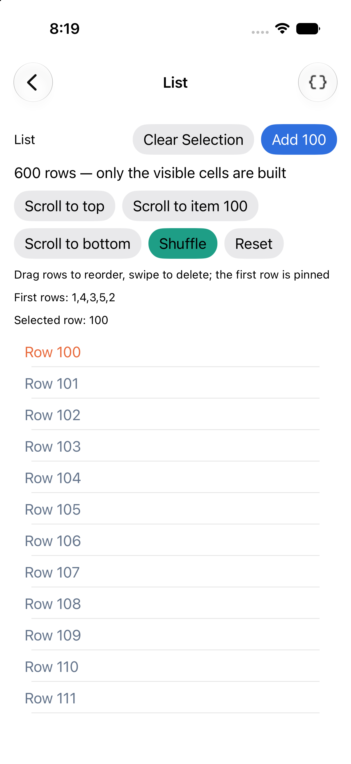List · programmatic scrolling, iOS UIKit