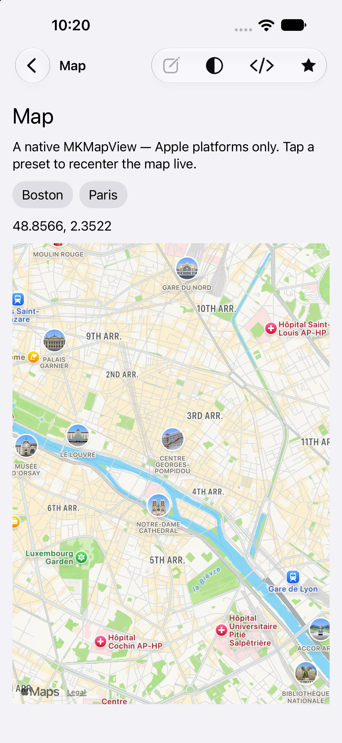 Map — iOS (UIKit) · iPhone