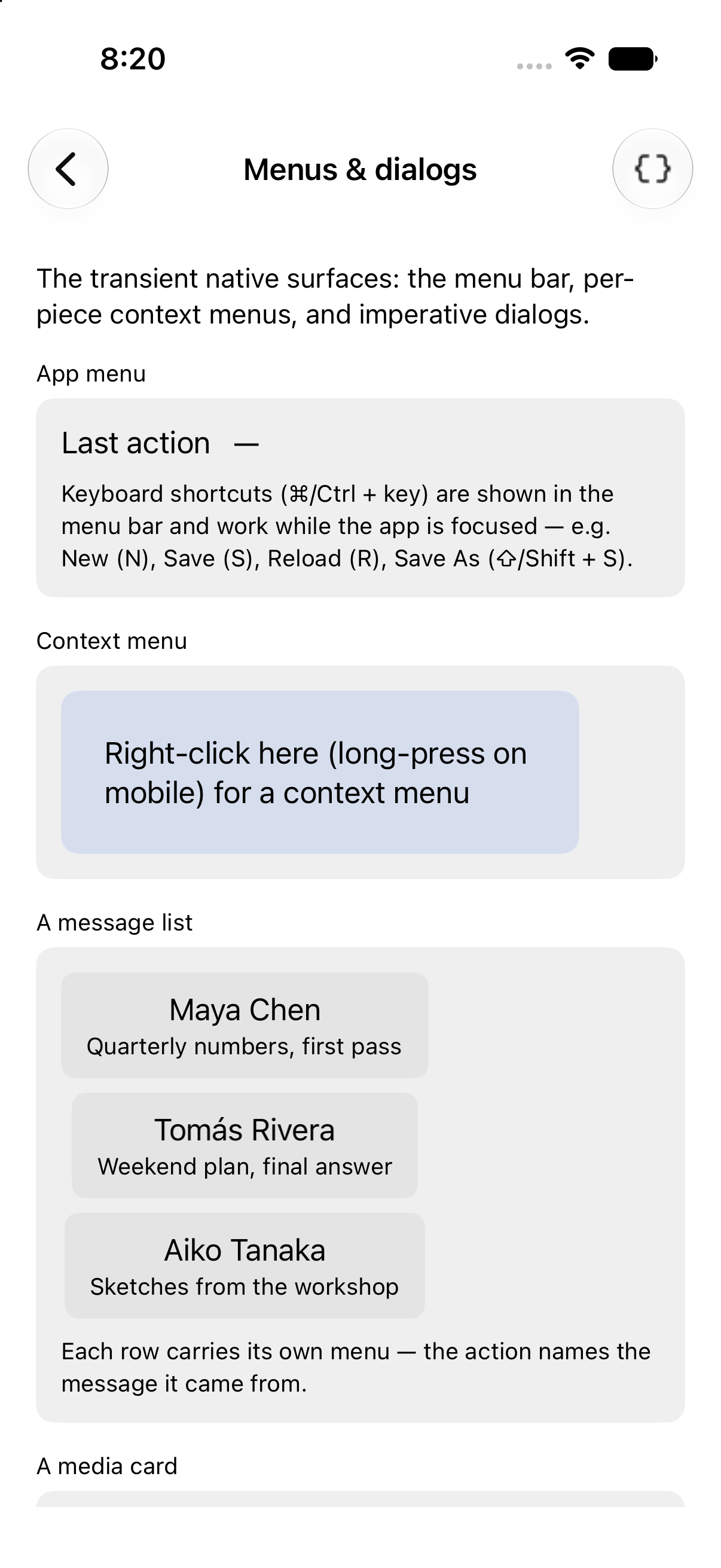 Menus & dialogs, iOS UIKit