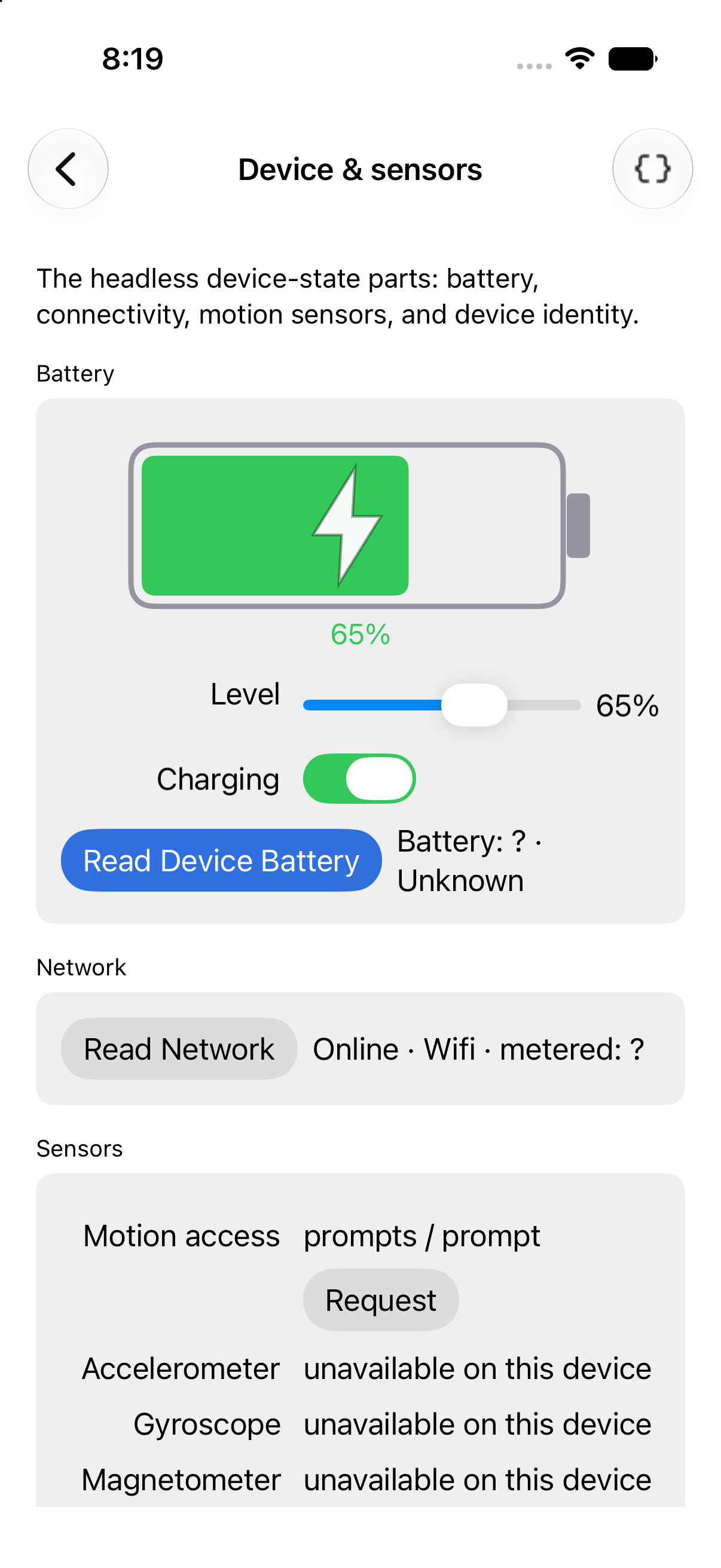 Device & sensors, iOS UIKit