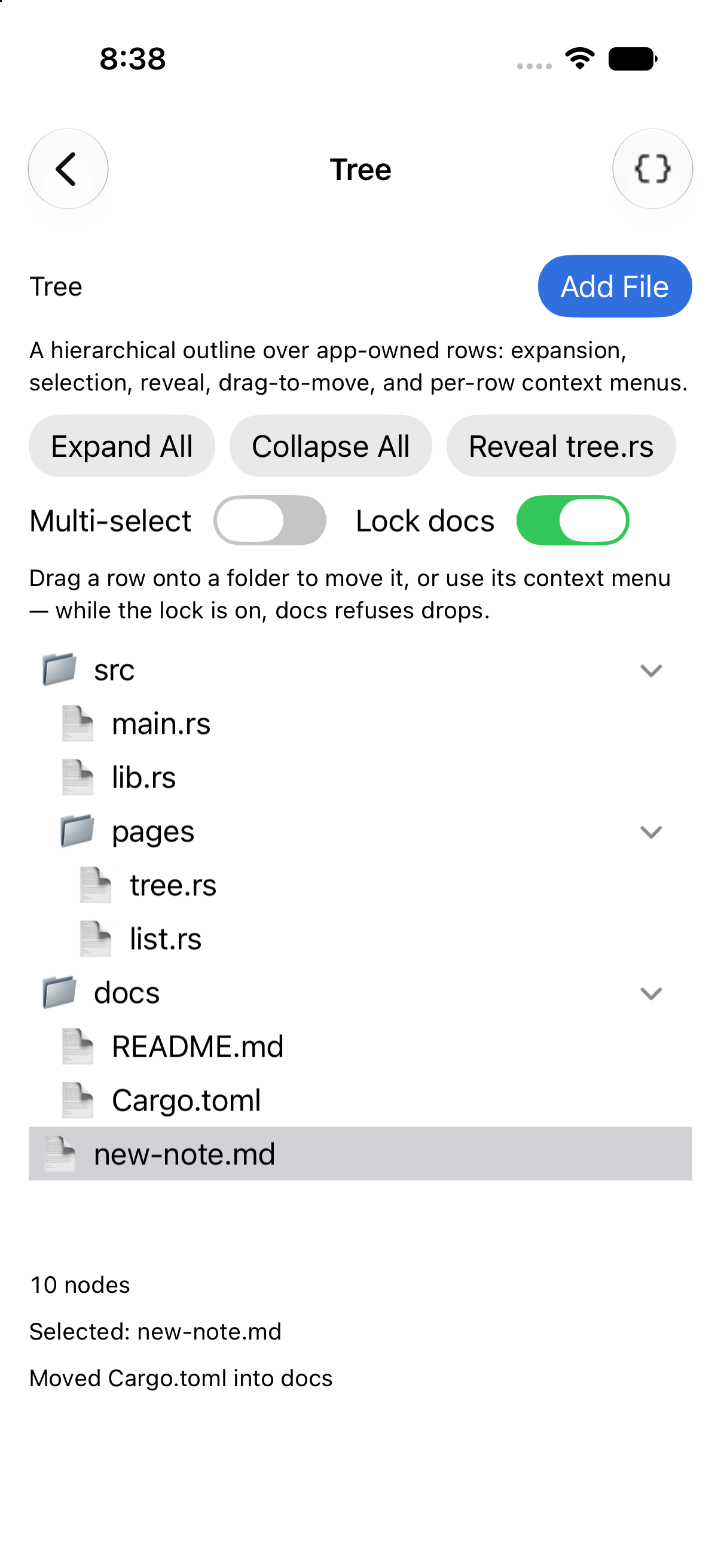Tree · after the moves, iOS UIKit