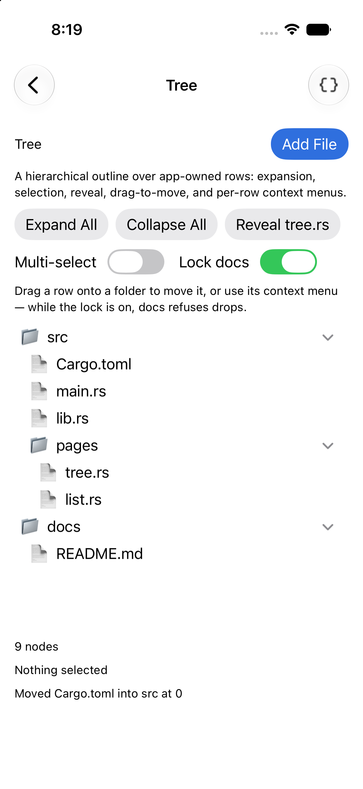Tree, iOS UIKit