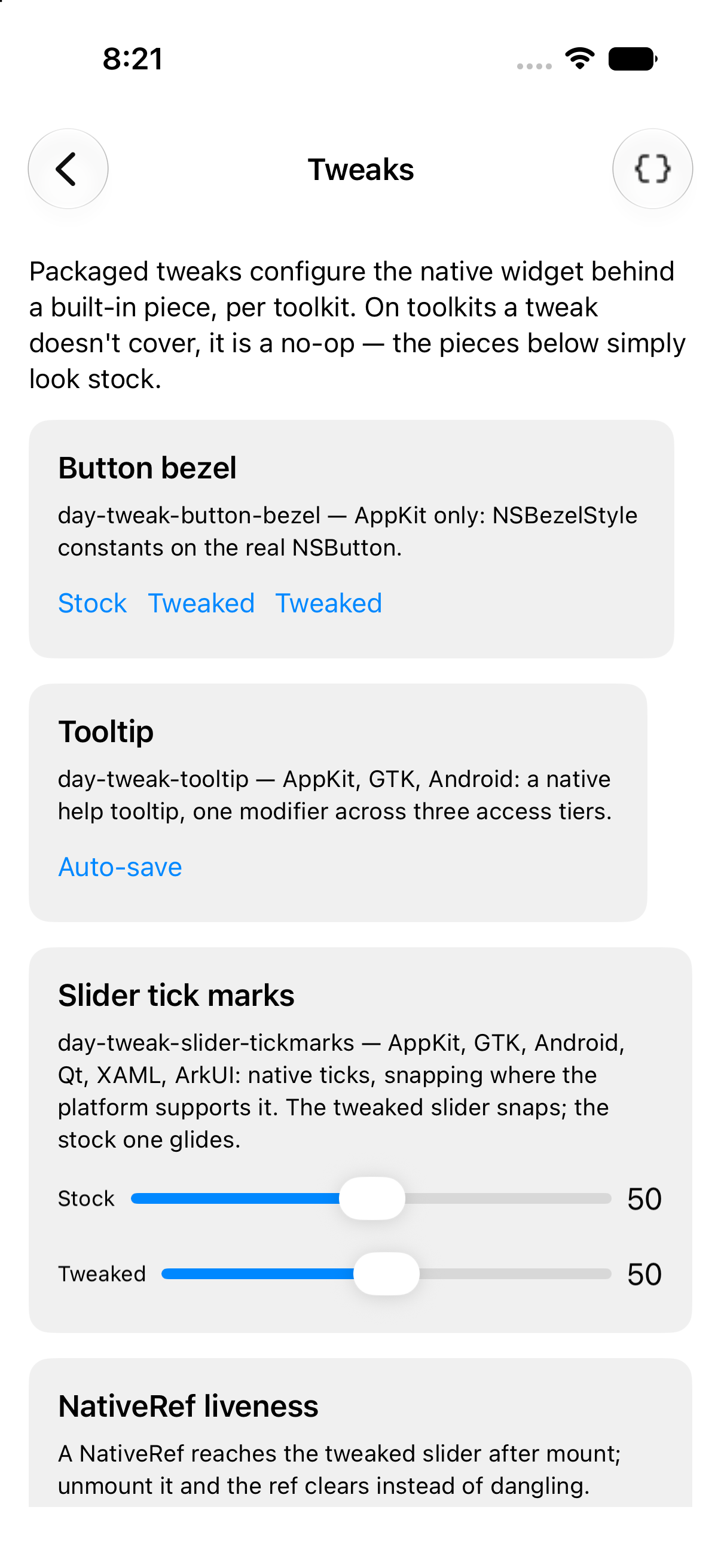 Tweaks, iOS UIKit