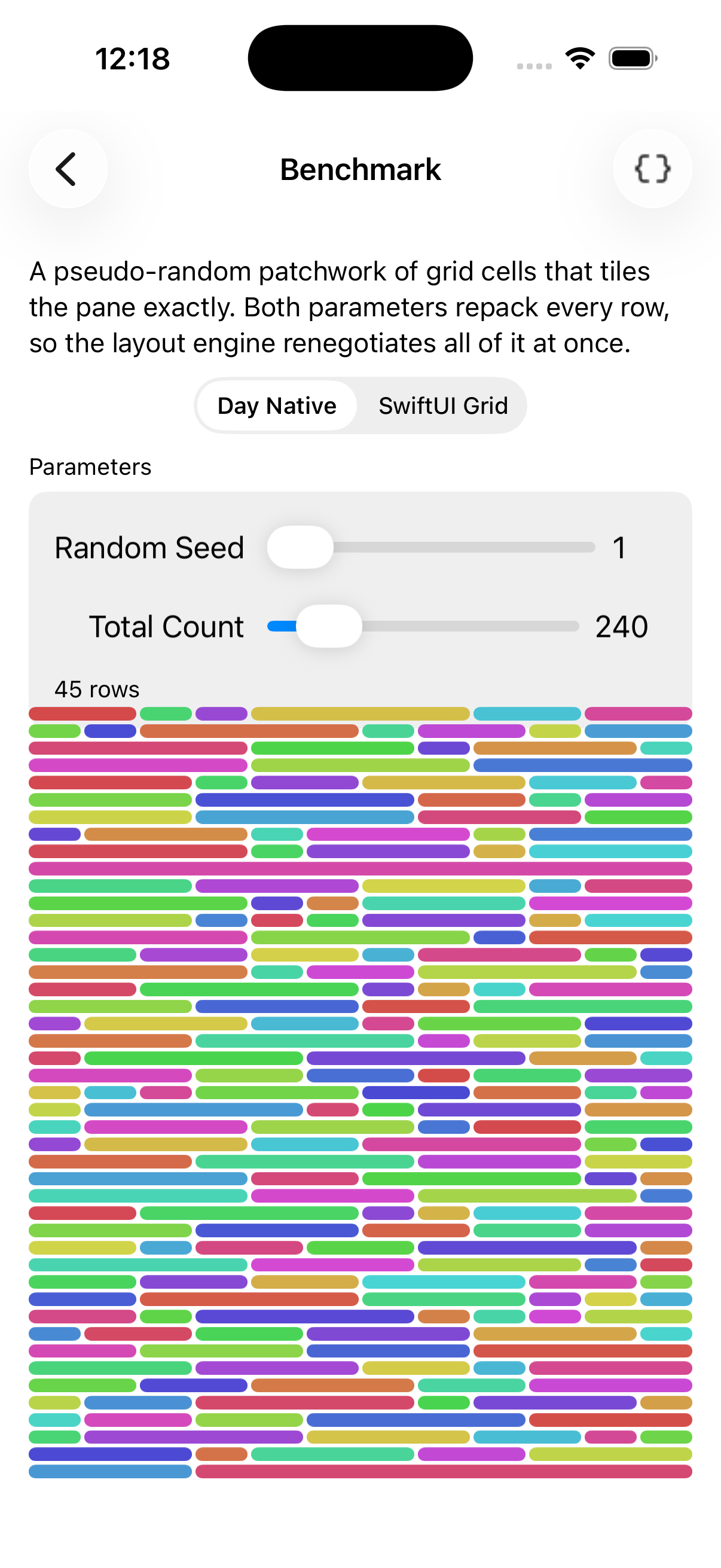 Benchmark Dense — iOS (UIKit)