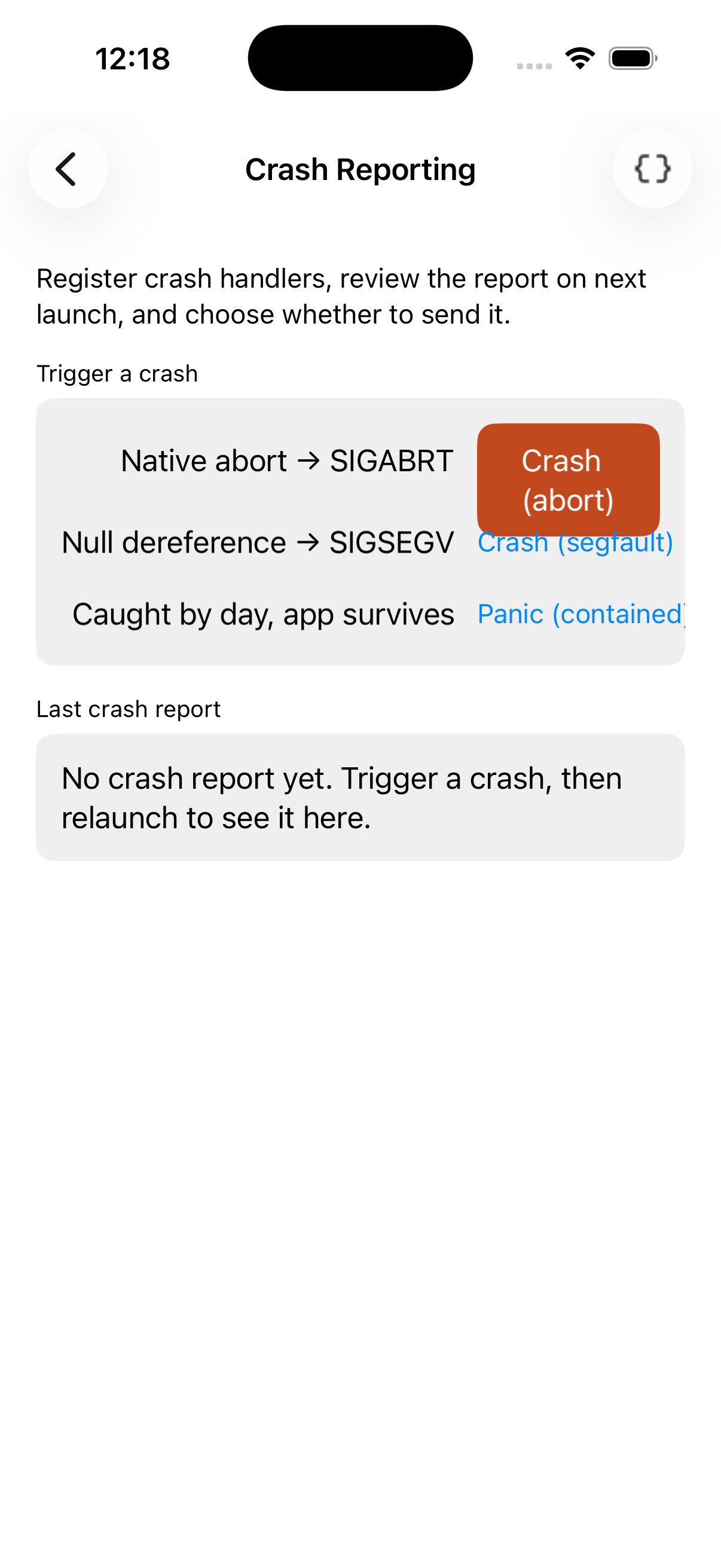 Crash — iOS (UIKit)
