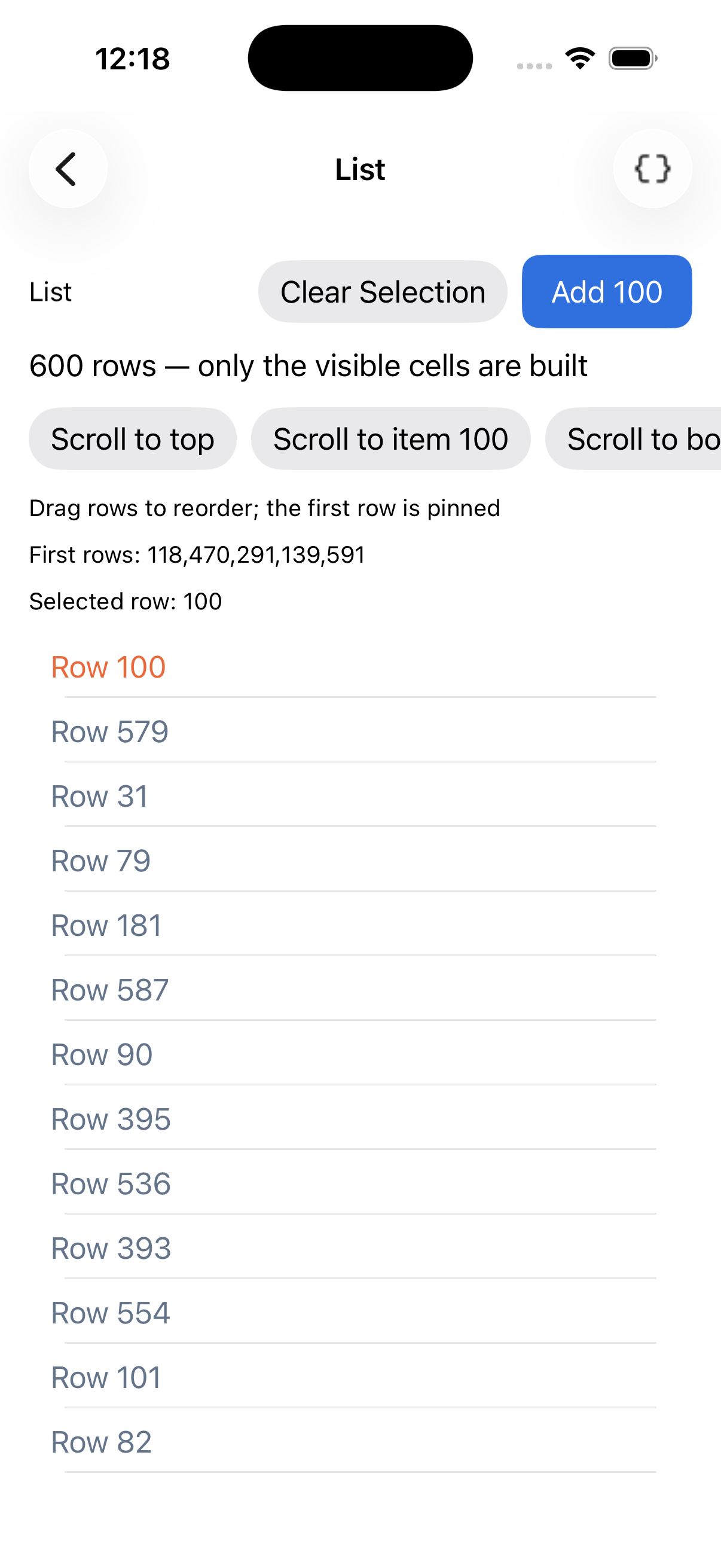 List Item 100 Shuffled — iOS (UIKit)