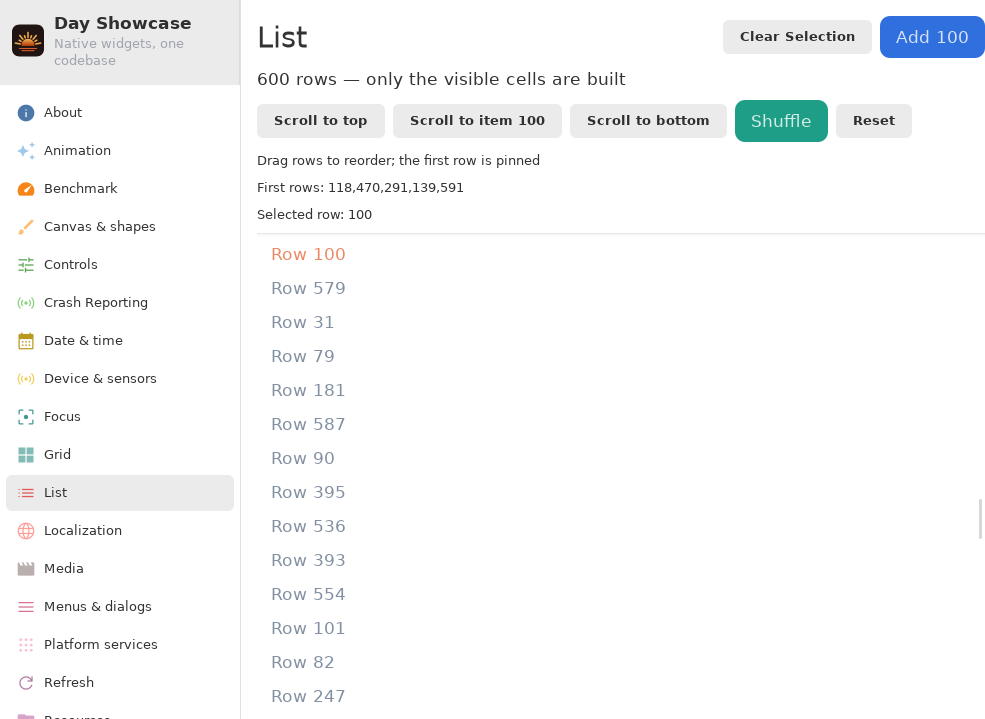 List Item 100 Shuffled — Linux (GTK 4 / GNOME)