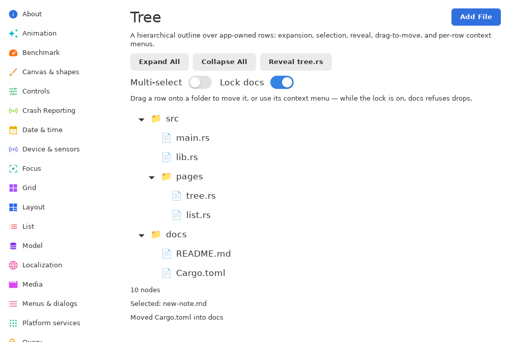 Tree · after the moves, Linux GTK 4