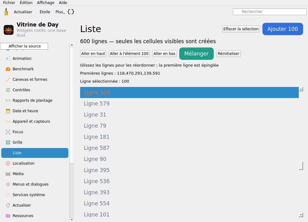 List Item 100 Shuffled — Linux (Qt 6 / KDE)
