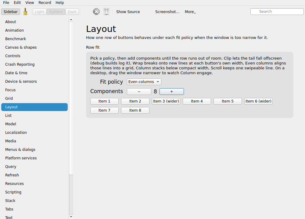 Layout · even columns, Linux Qt 6