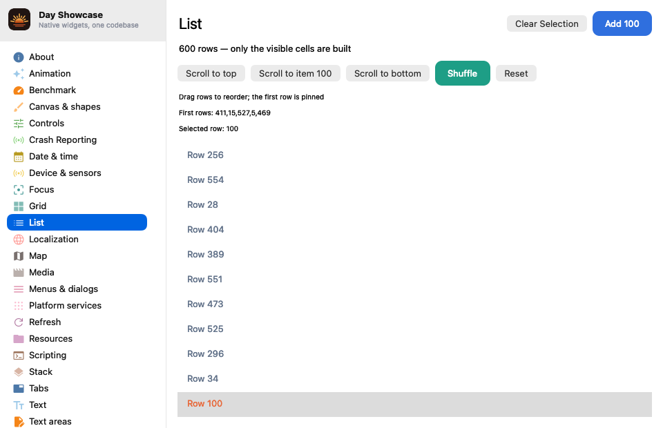 List Item 100 Shuffled — macOS (AppKit)