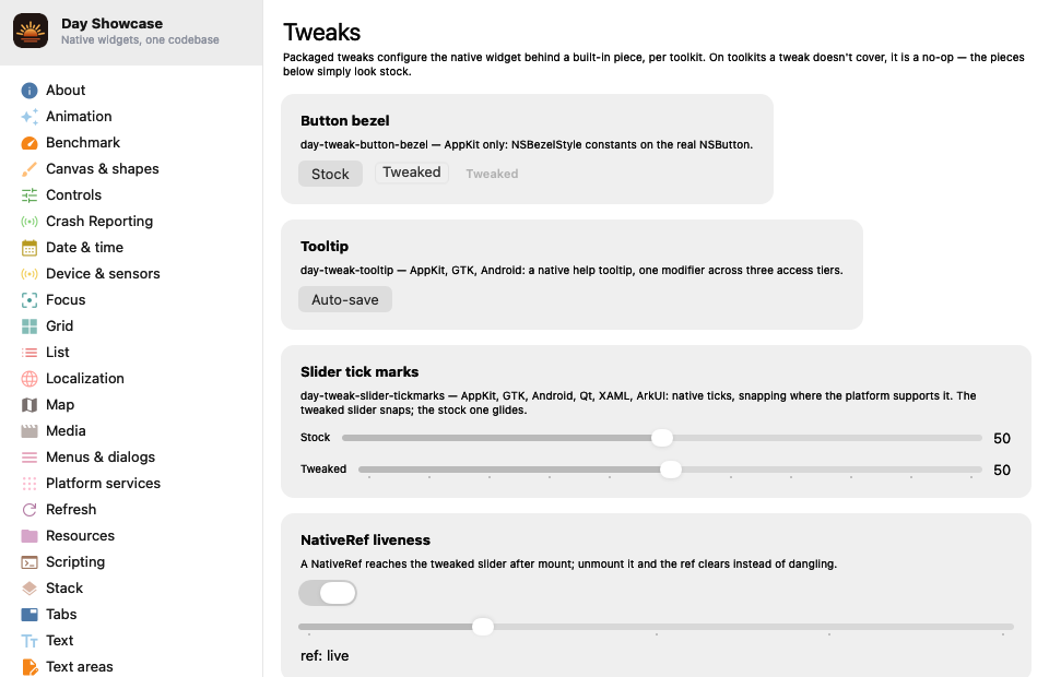 Tweaks — macOS (AppKit)
