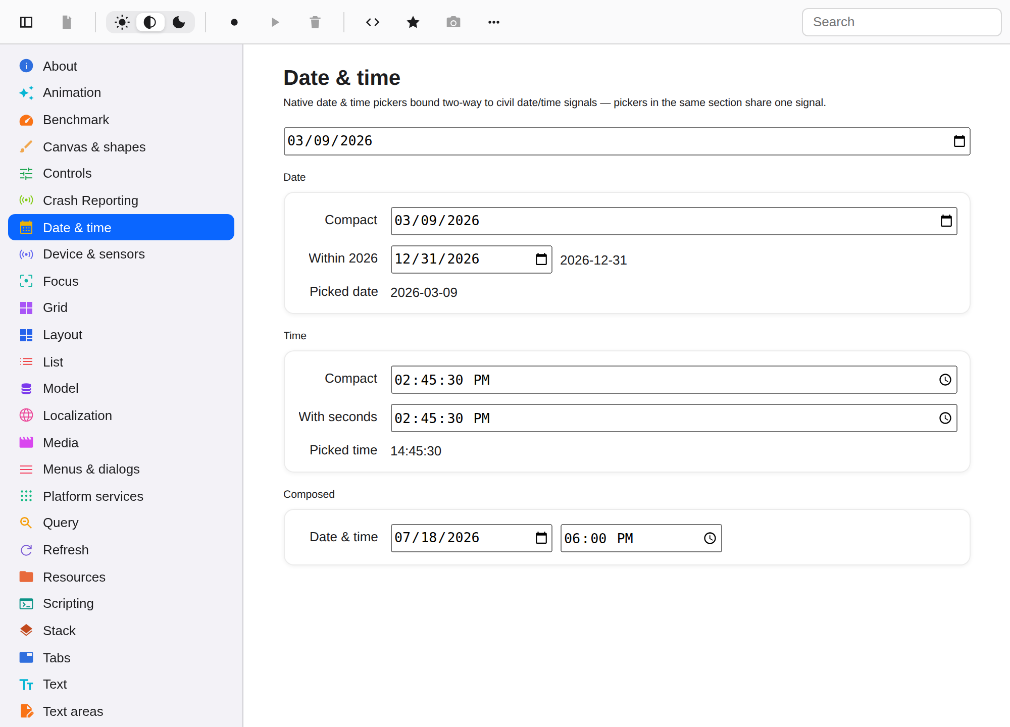 Date & time, Web Web DOM