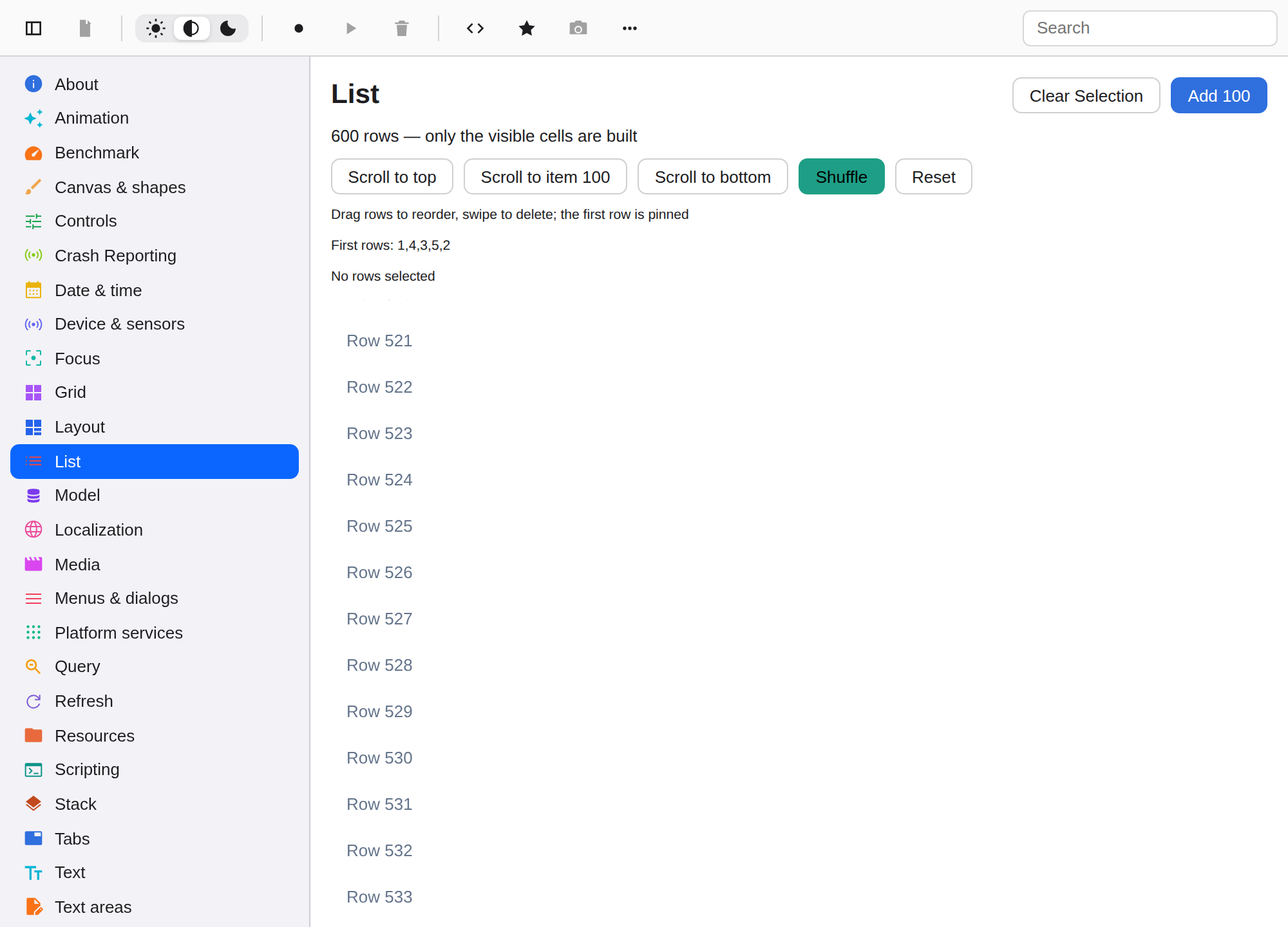 List · scrolled to the end, Web Web DOM