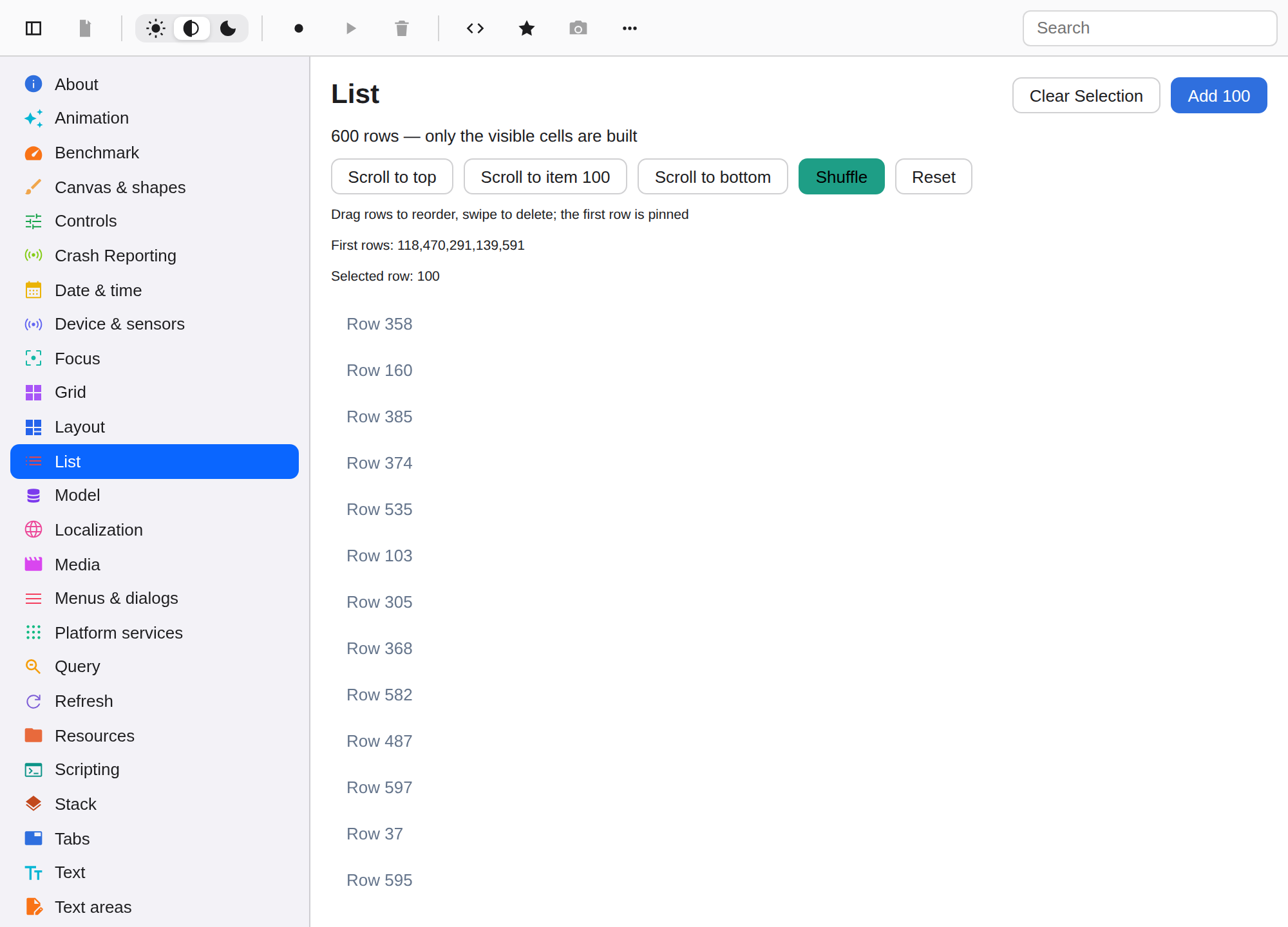 List · shuffled, Web Web DOM