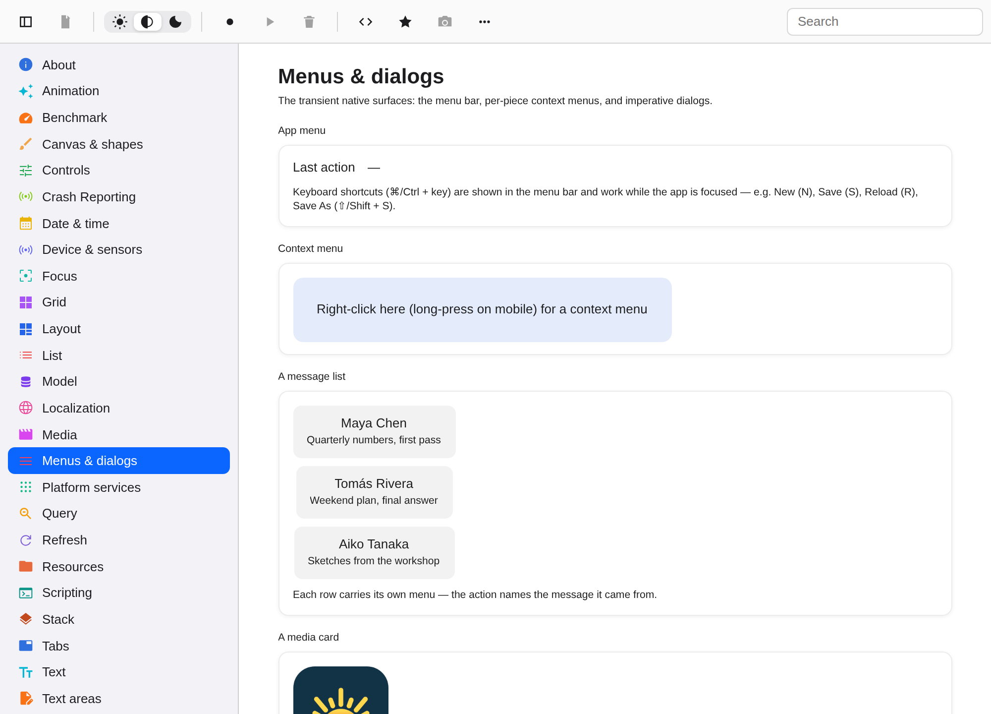 Menus & dialogs, Web Web DOM