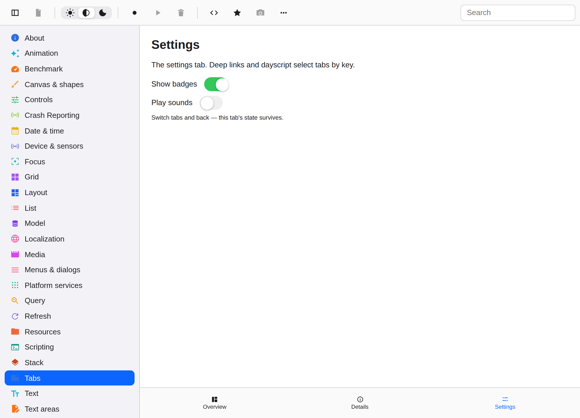 Tabs · third tab, Web Web DOM