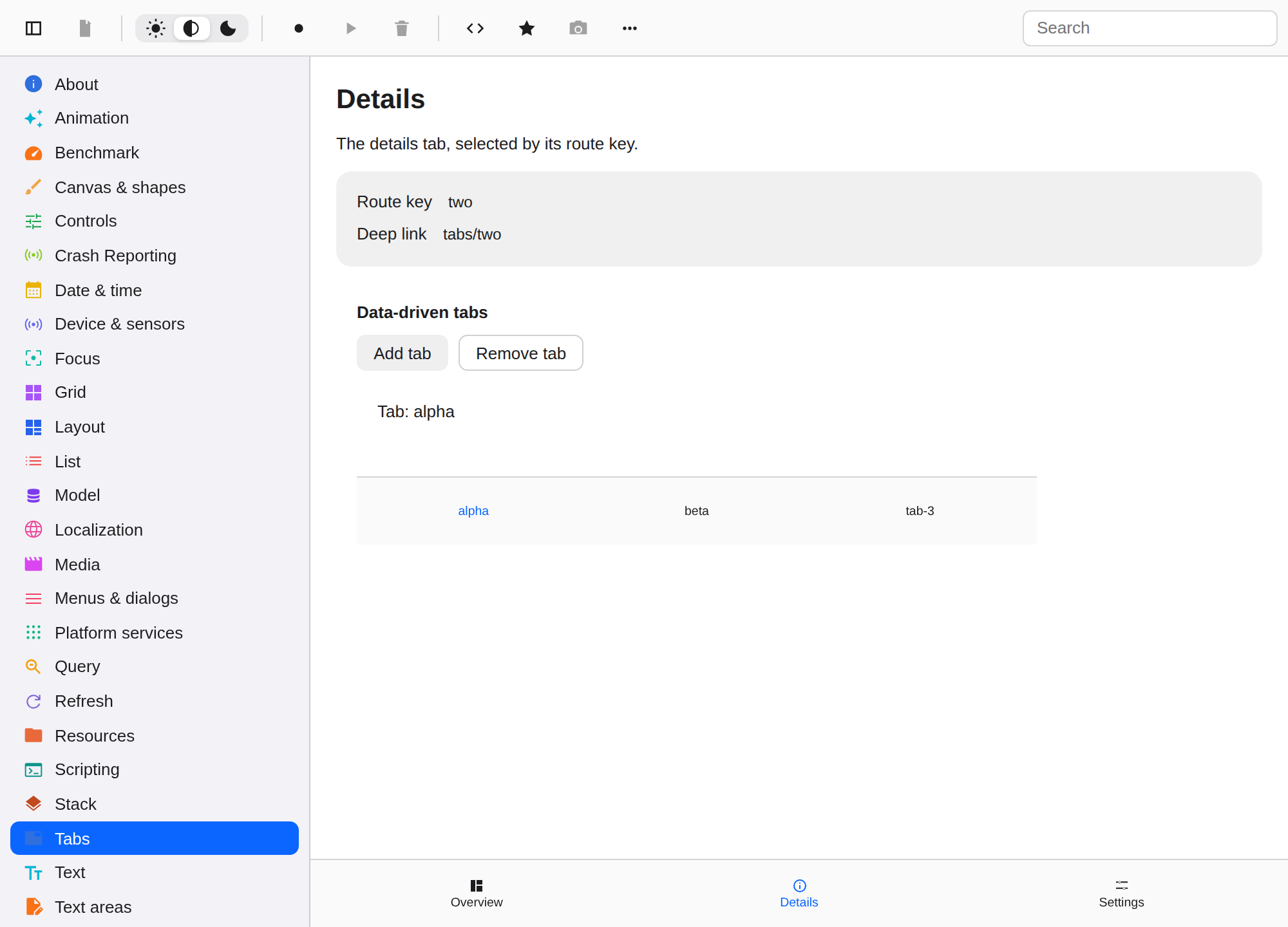 Tabs · second tab, Web Web DOM