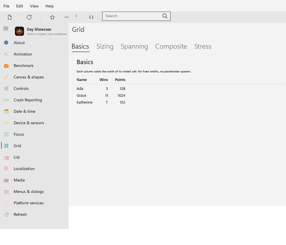 Grid — Windows (XAML)