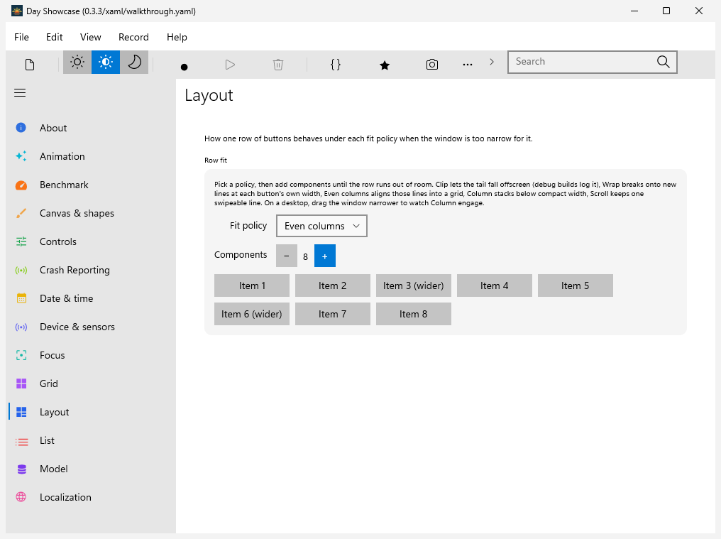 Layout · even columns, Windows XAML