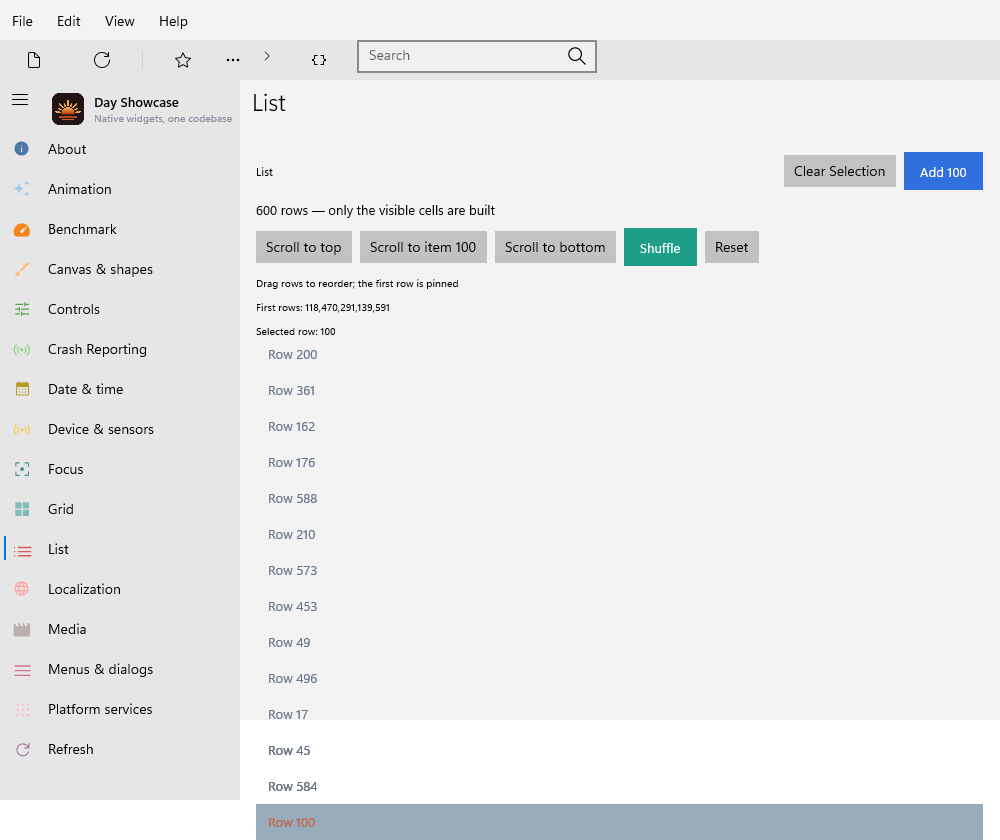 List Item 100 Shuffled — Windows (XAML)