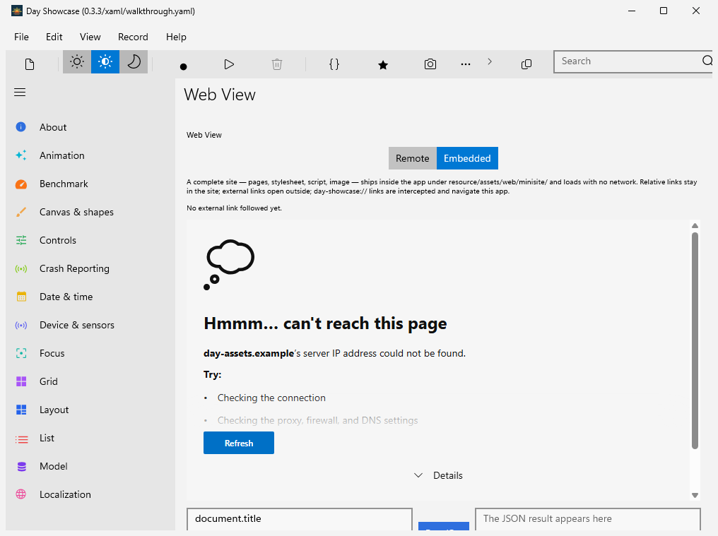 Web view · embedded, Windows XAML
