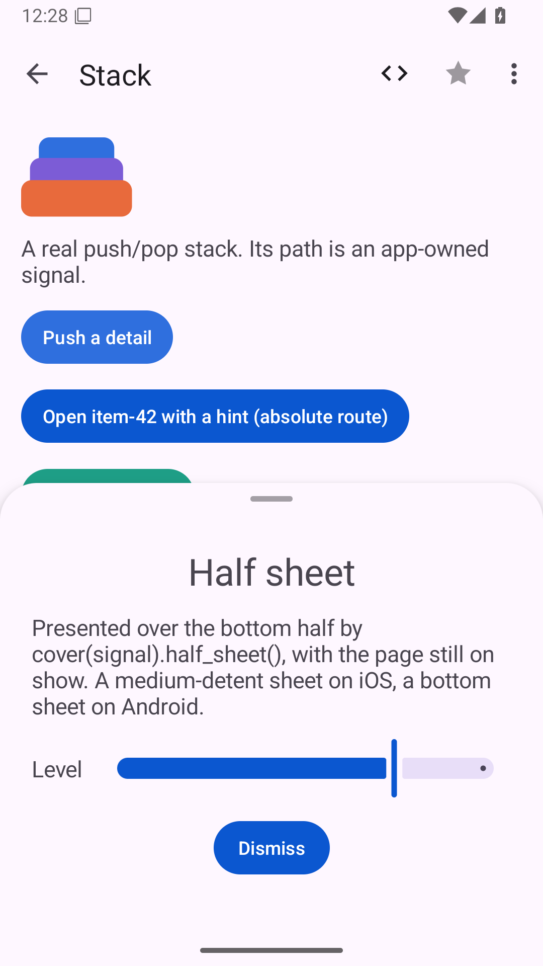 Stack · half sheet, Android Android